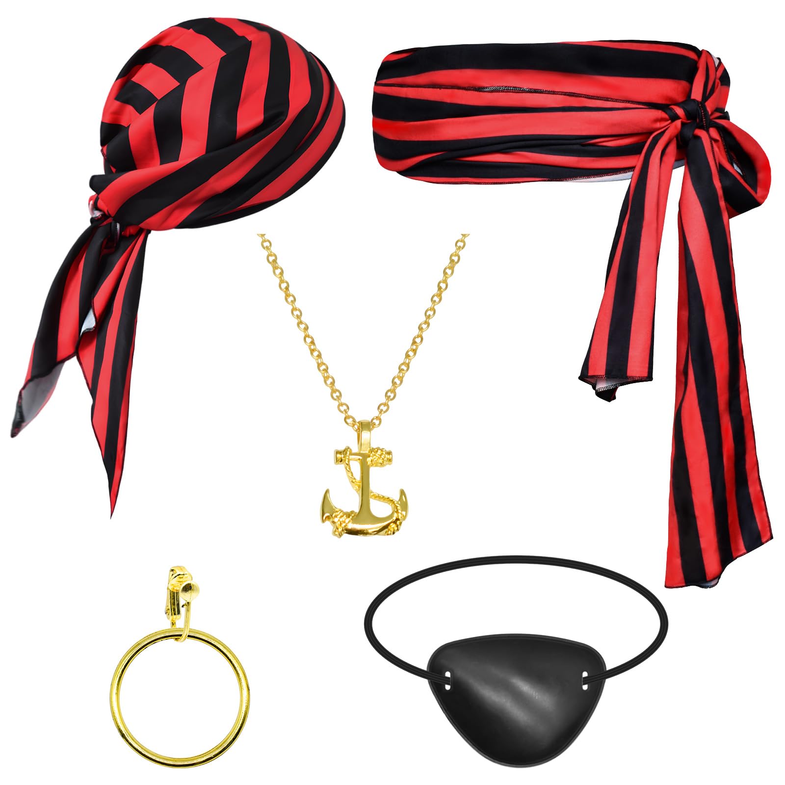 Pirate Costume Accessories Set For Women Men Pirates Belt and Pirate Head Scarf Bandanas for Halloween (Red black stripes)