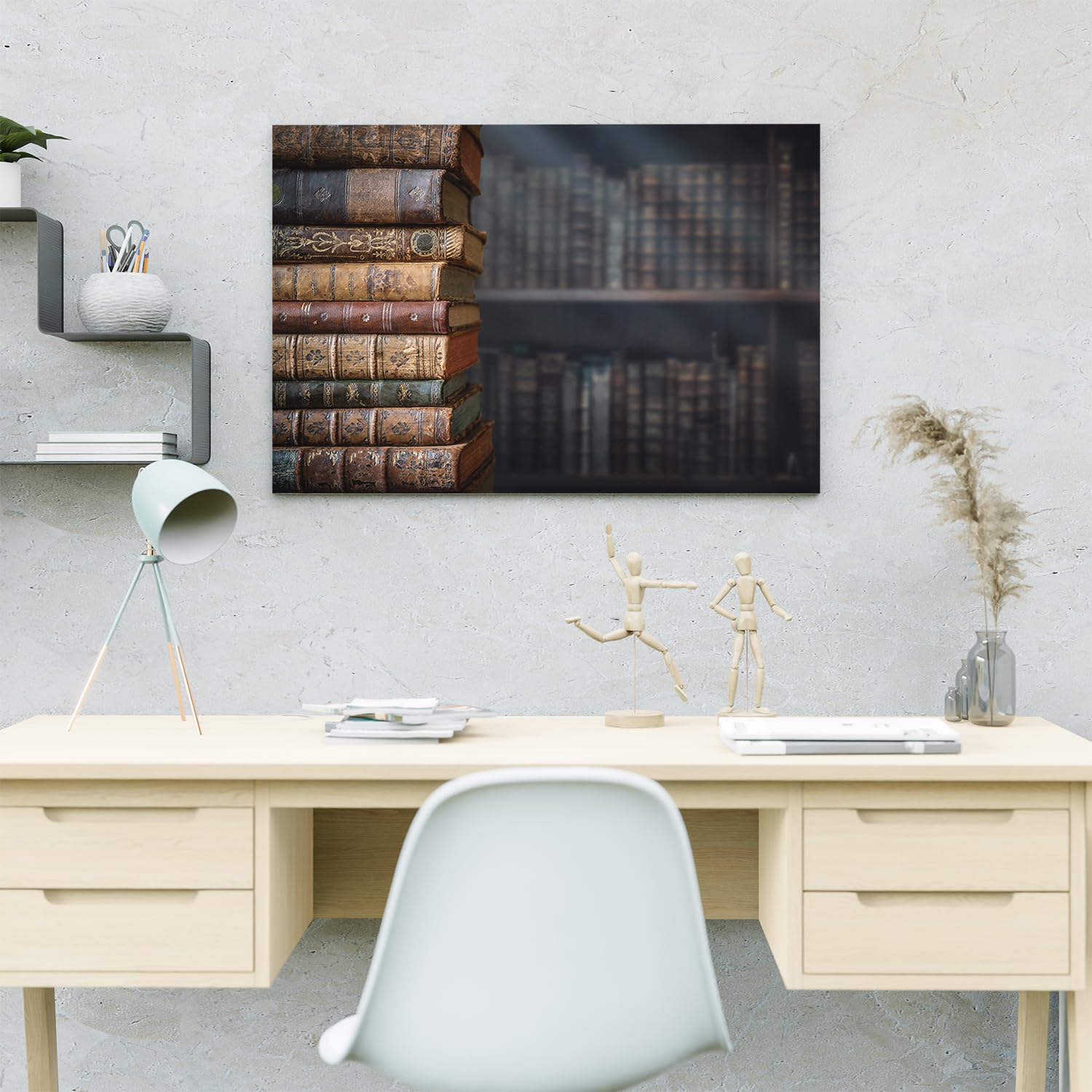 Artaza Leinwand Bilder Alte Bücher - 60x40 cm - Wanddeko Bibliothek - Wandbilder Wohnzimmer - Vintage Bücherregal Deko