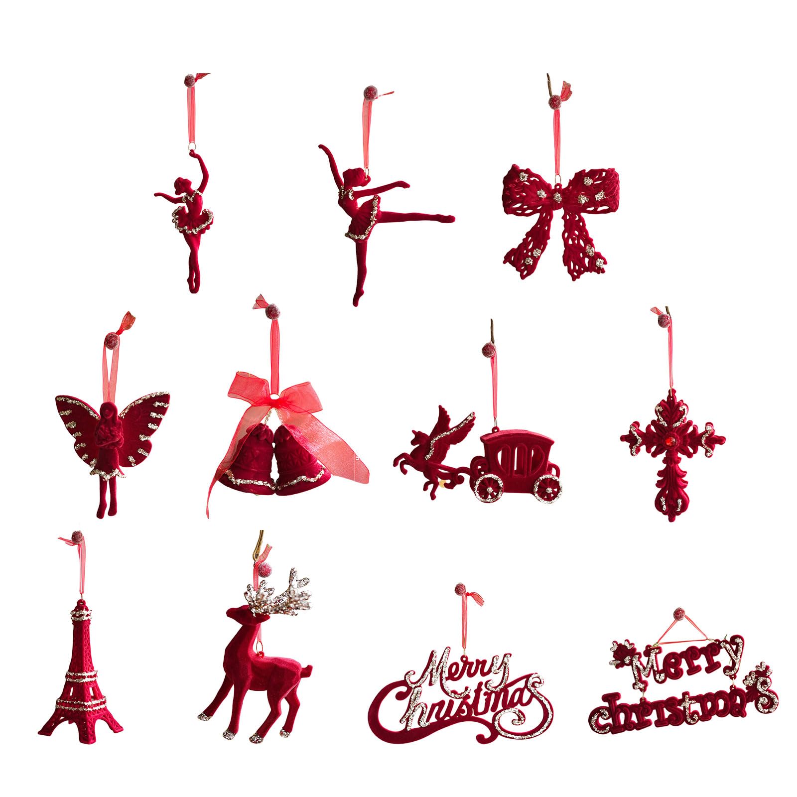 APGLSXY Sequins Velvety Butterfly/Deer/Bowknot/Bells Hanging Ornament Shatterproof Christmas Tree Decoration for Mantels Window Christmas Tree Decorations Celebratory Party Supplies