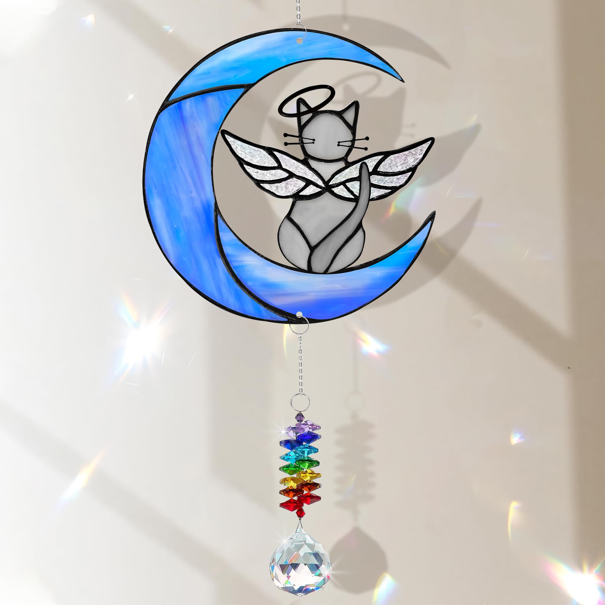 Grey Cat Memorial Suncatcher Angel Ornament – Gray Cat Decor Sympathy Gift for Loss of Cats, Pet Memory Gifts &amp; Pet Remembrance Gifts, Grey Cats Decor Window Hanging