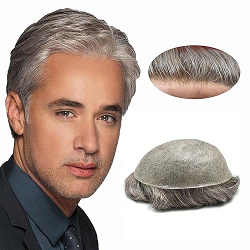 Mens Toupee Remy, sistemas de reemplazo de cabello humano 0.002 in, tupé de piel fina para hombres, todos los trazos en V para hombres, protesis