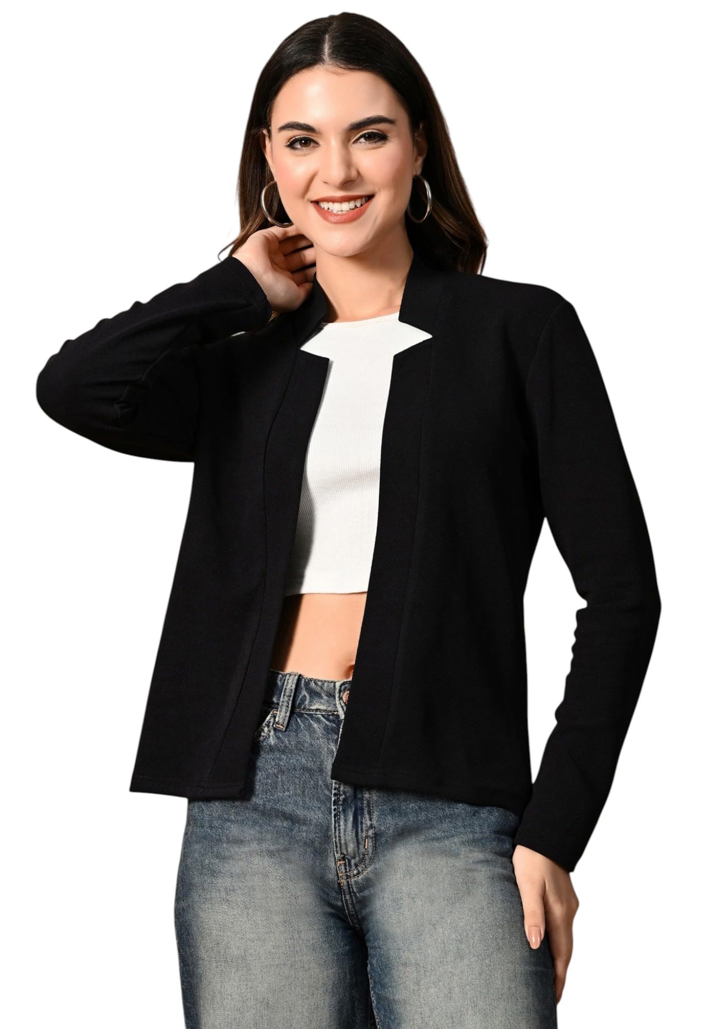 Women’s Black Solid Open Front Shrug