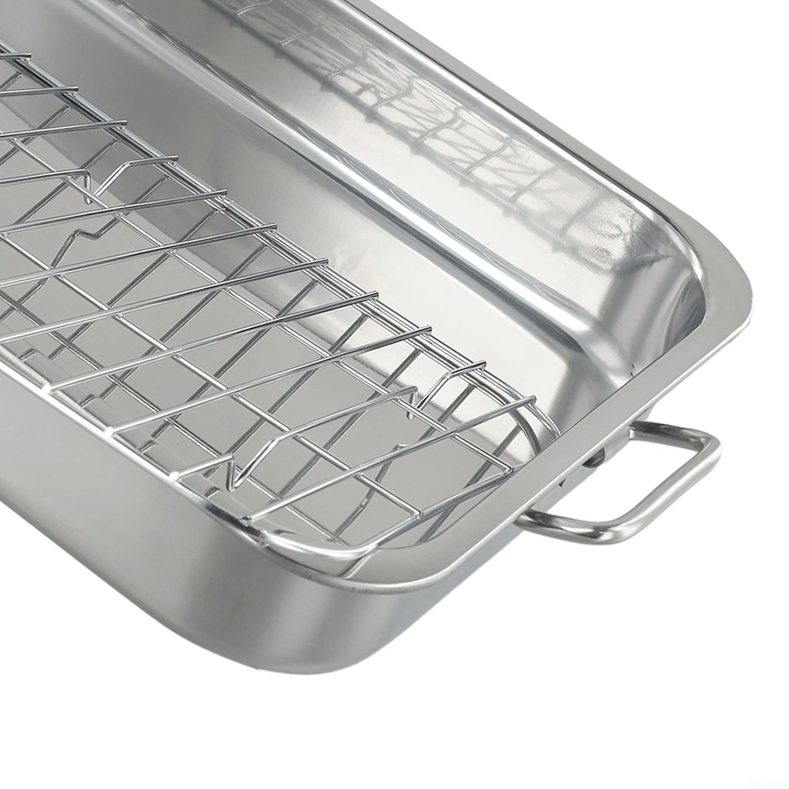 Grande teglia da forno in acciaio inox con griglia a V, design per carne e verdure, 36 x 26 cm (33 x 23 x 5 cm)