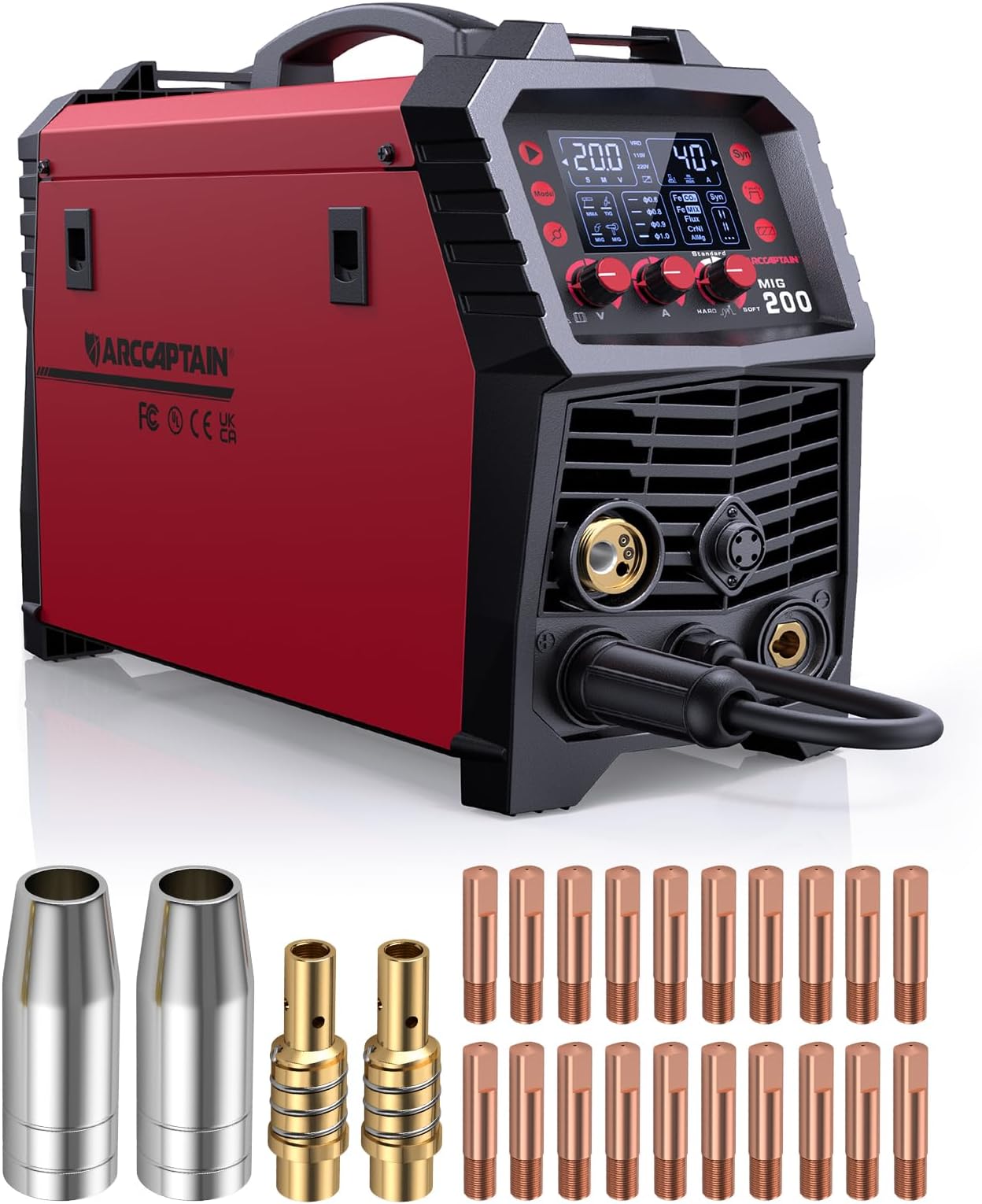 MIG Welder, 200Amp & MB15 15AK Mig Gun Part .030" Contact Tips Nozzle Diffuser