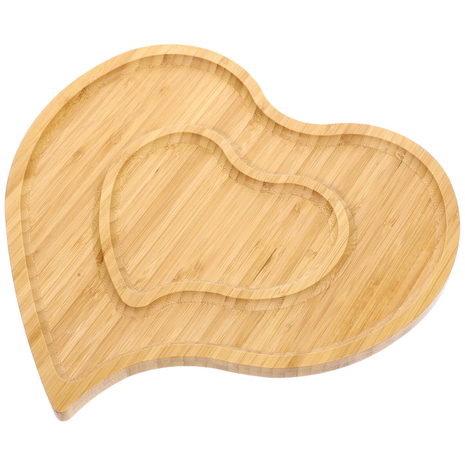 Luxshiny Wooden Serving Tray Heart Shaped Cheese Board Salad Plate Dinner Plate Cake Plate Decorative Serving Platter Plate for Snack Candy Food Fruit Wedding Mother Day Decor