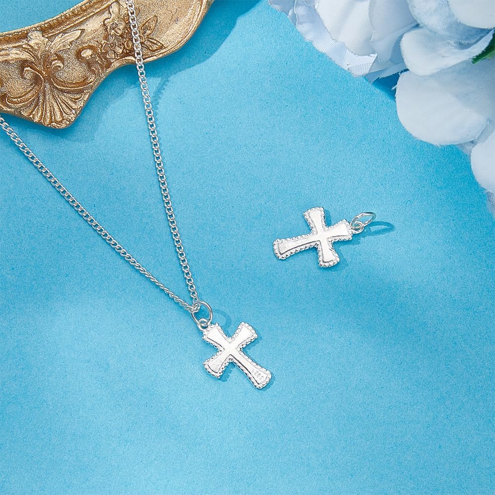 Beebeecraft 2Pcs Tiny Cross Charms Bulk 925 Sterling Silver Religious Easter Chainmail Mini Crucifix Charm with Jump Ring for Jewelry Making Necklaces Pendant Bracelets Earrings DIY Crafts Supplies