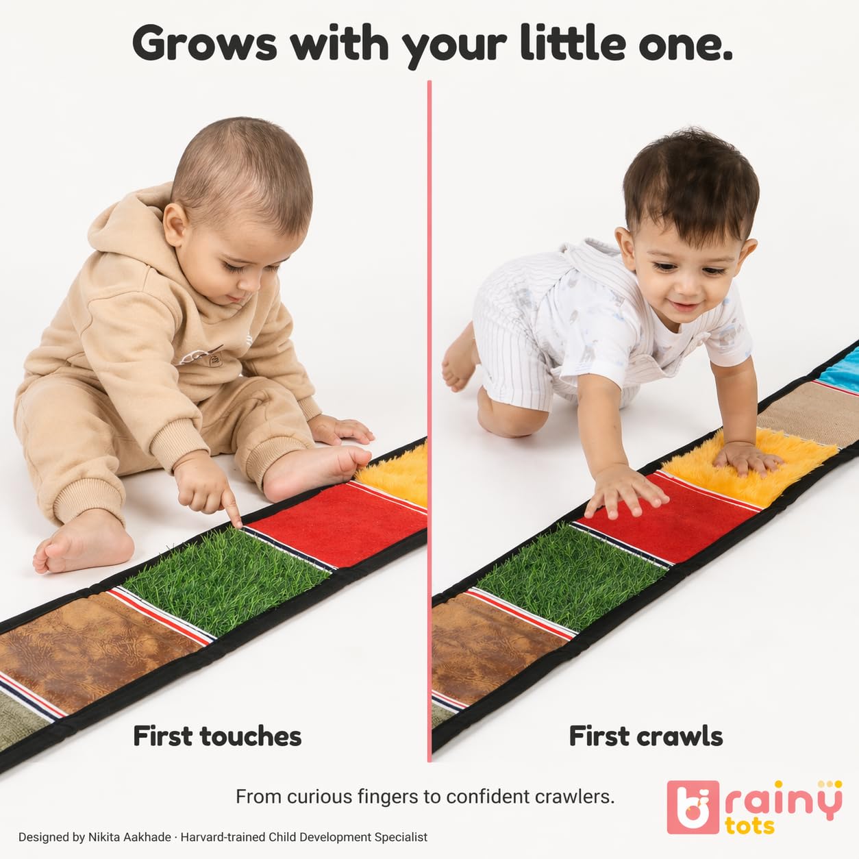 Brainytots Sensory Play Mat for Babies & Toddlers | Texture Mat with 8 Touch Surfaces for Kids 6 Months to 4 Years | Montessori Learning Toy for Early Education, Sensory Development & Motor Skills 2