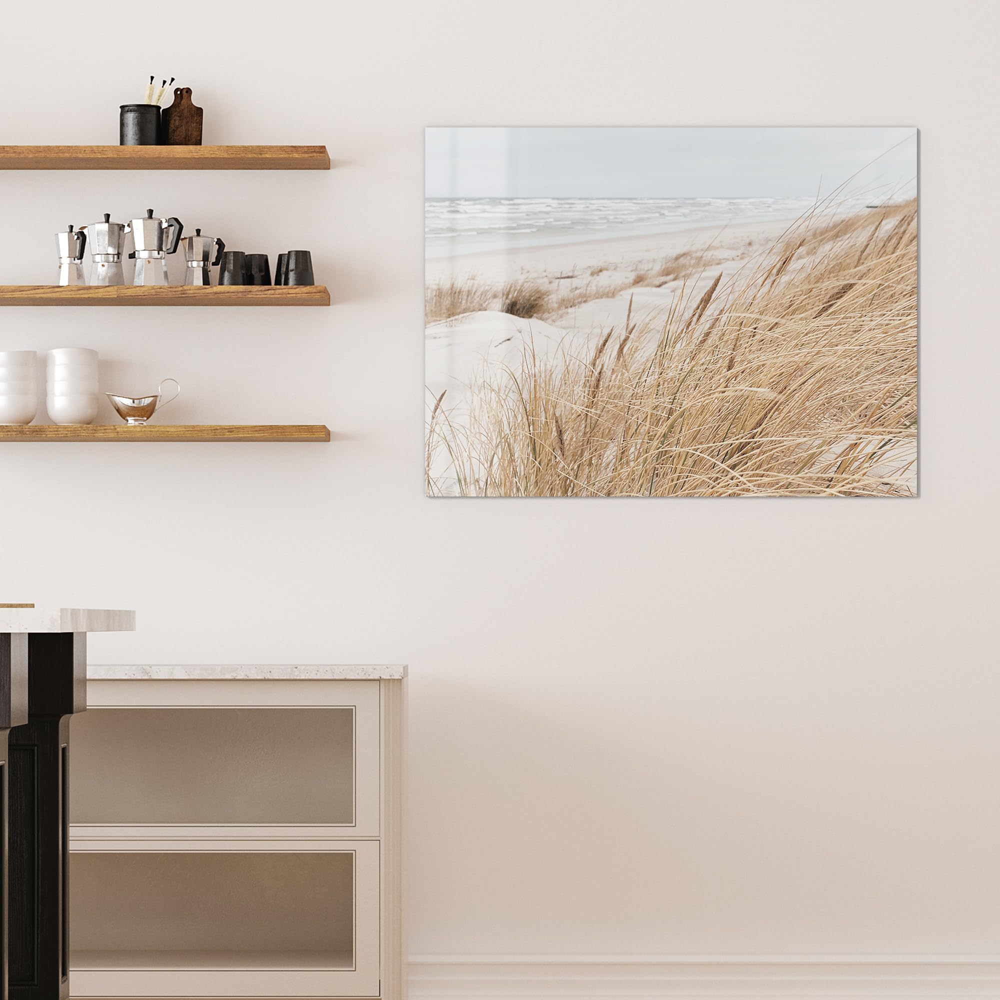 DEQORI Szklana tablica magnetyczna | wymiary 120 x 90 cm | motyw "Zimowa plaża cisza" | tablica memo ze szkła | tablica magnetyczna z magnesami, długopisem i chusteczką do kuchni i biura | tablica