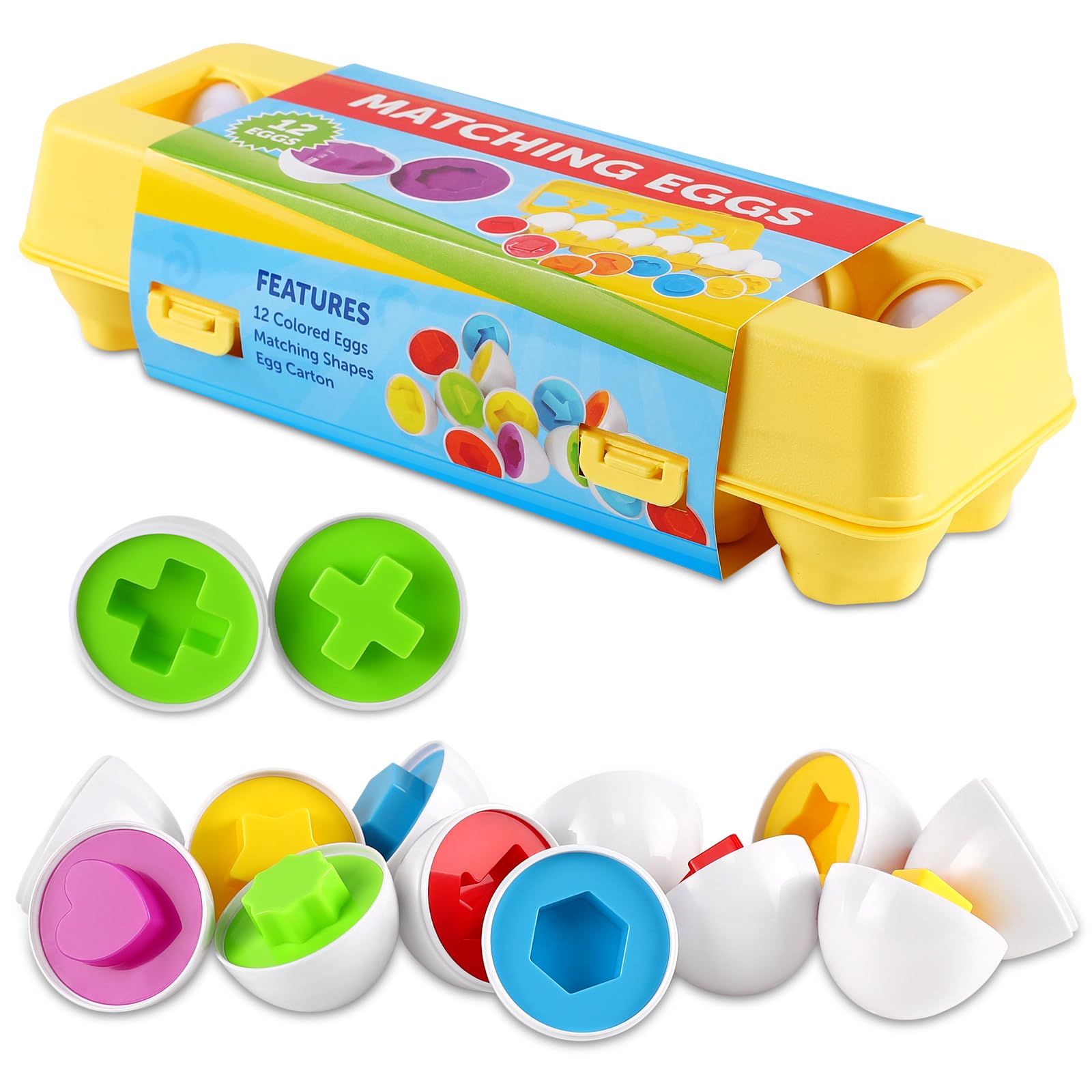 LOOIKOOS Easter Egg Toy for Toddlers 12 pcs Set Color &amp; Shape Recoginition Sorter Puzzle for Easter Travel Bingo Game Early Learning Educational Toys Kids