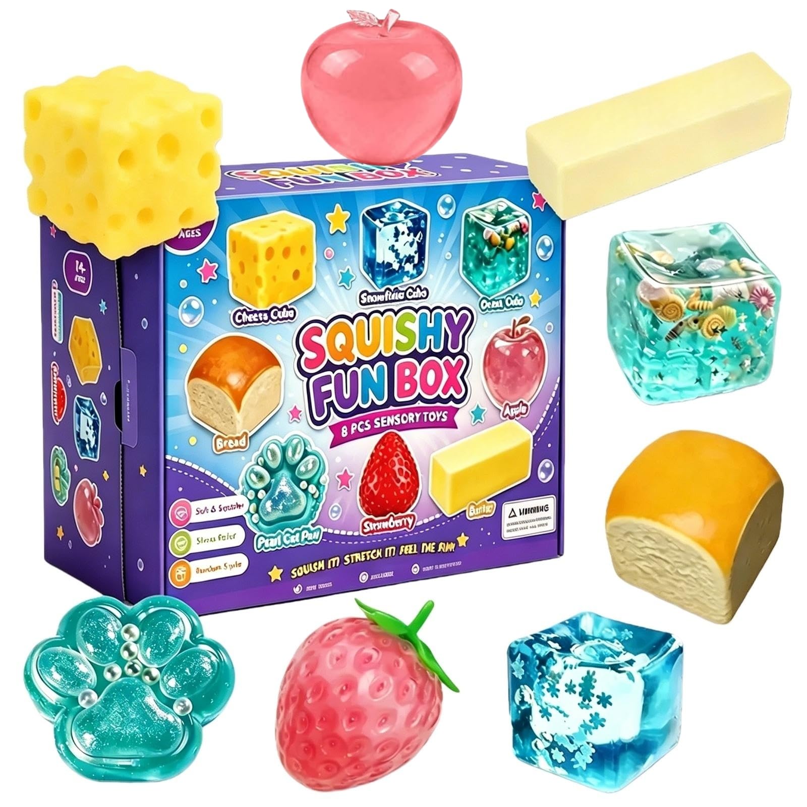 Mistery Box Squishy, 8 PCS Squishy Box Fun Set Cute Butter, Queso, Soffici dalla forma Realistica, a lenta risalita, Antistress, Morbide e carine, ideali come regalini per feste (#A)