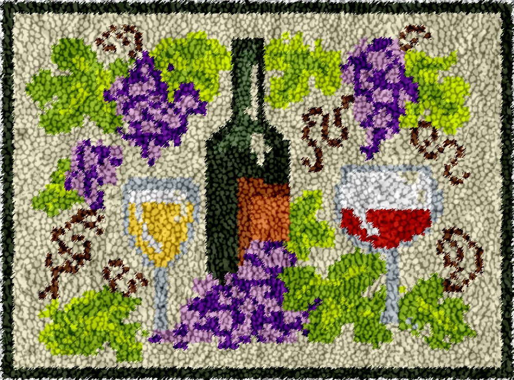 Wine Grape Latch Hook Rug Kits for Beginner Color Printed Canvas Yarn Crocheting Carpet Needlework Hook and Latch Tapestry for Home Floor Decoration 38x52cm