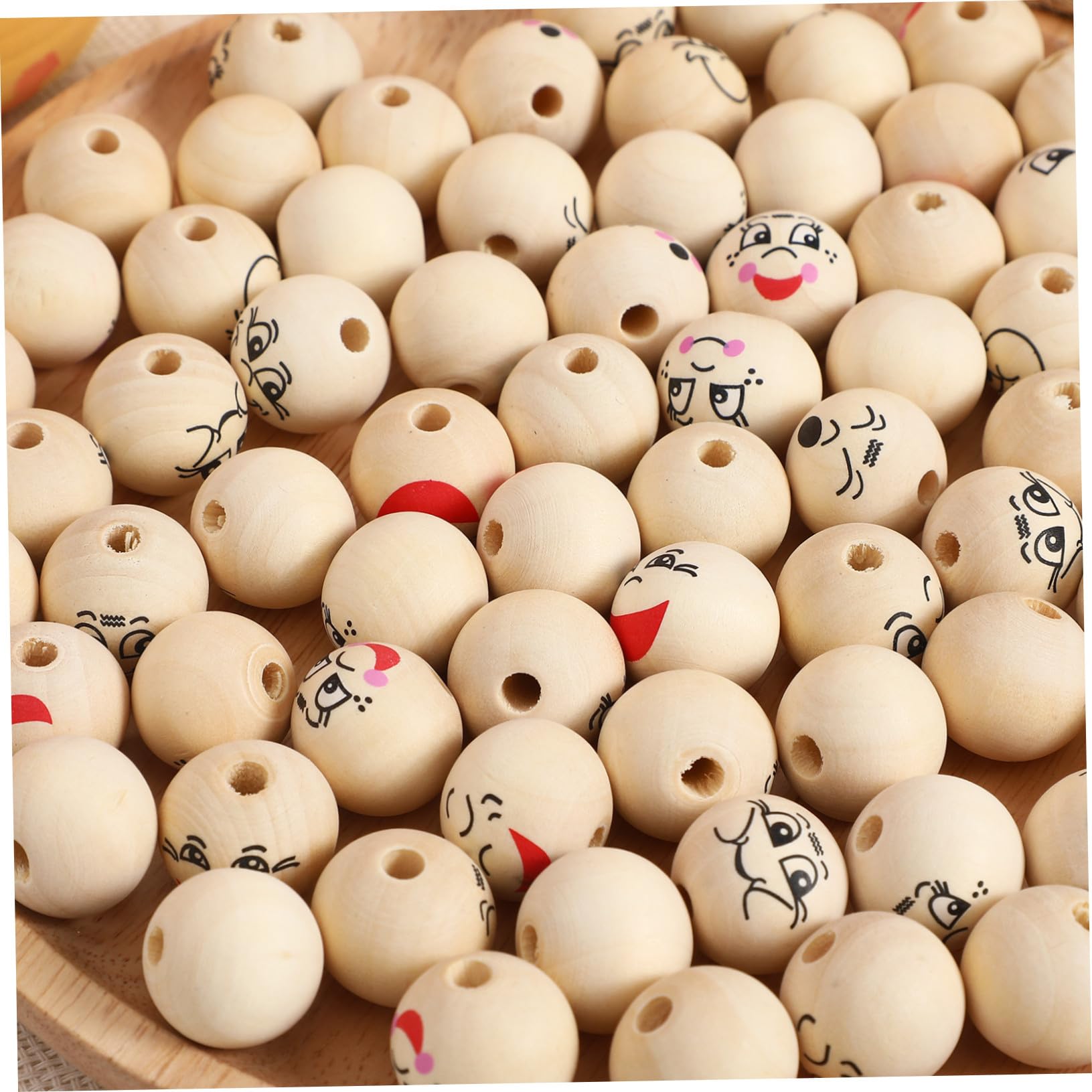 80piezas Cuentas de Madera Redondas con Forma de Sonrisa para Manualidades y Decoración para Hacer Tú Mismo Pulseras y Guirnaldas