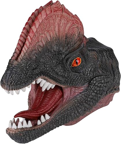 Miniatura 8 de Marionetas de mano de dinosaurio de goma para niños y adultos, 3D realista T-Rex Triceratops Dilofosaurus Marionetas de mano suaves de cabeza de