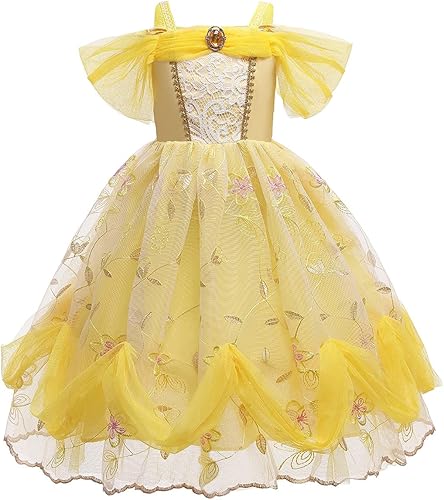 Miniatura 2 de REXREII Disfraz de princesa Bella y la Bestia para niñas, Halloween, Navidad, fiesta de cumpleaños, vestido de noche con accesorios