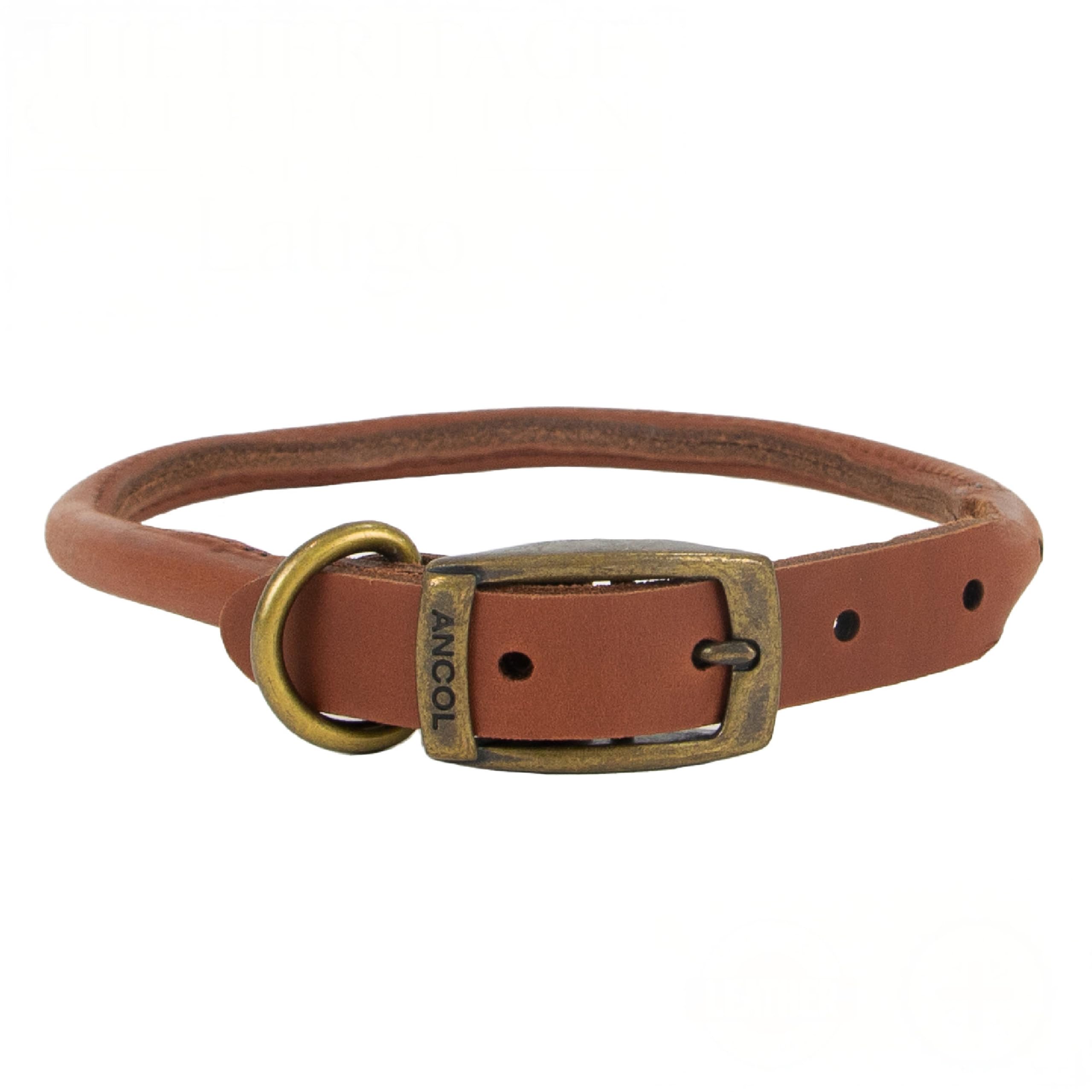 Ancol Chestnut Round Leather Dog Collar for Dogs and Puppies - Handcrafted High Quality Leather Pet Training Collar with Nylon Core - Tan Colour - Size 35-43cm Size 4