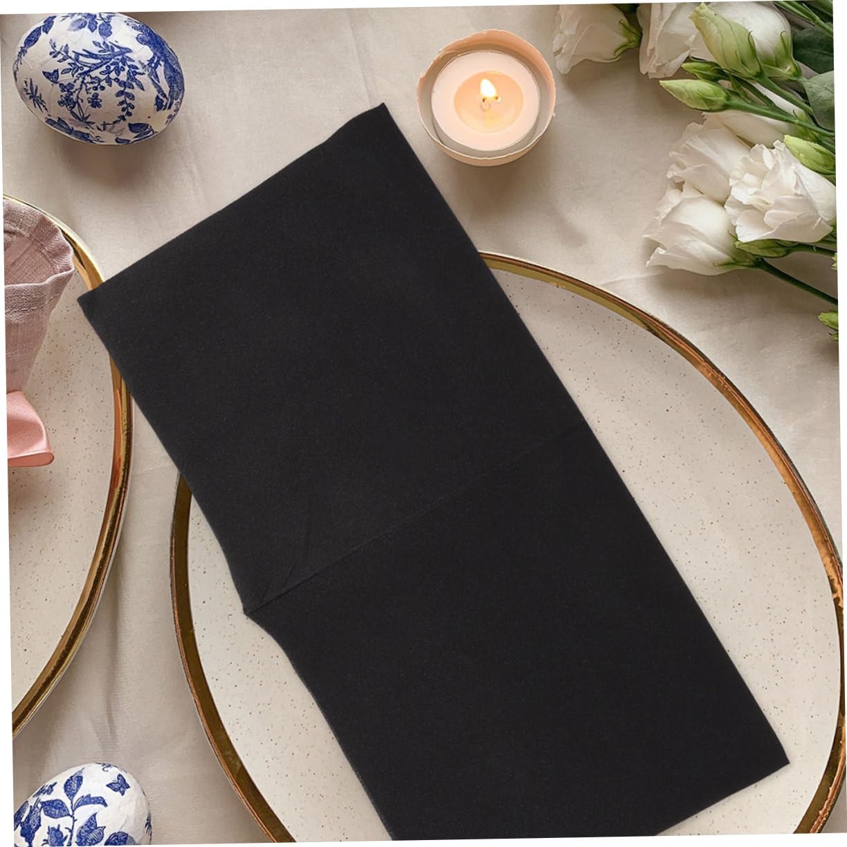 Mikinona Noires 100 Serviettes de Table Anti-Fuite, en Papier, Épaisses et Absorbantes, Élégantes Décoration de Table, pour Mariage et Fête