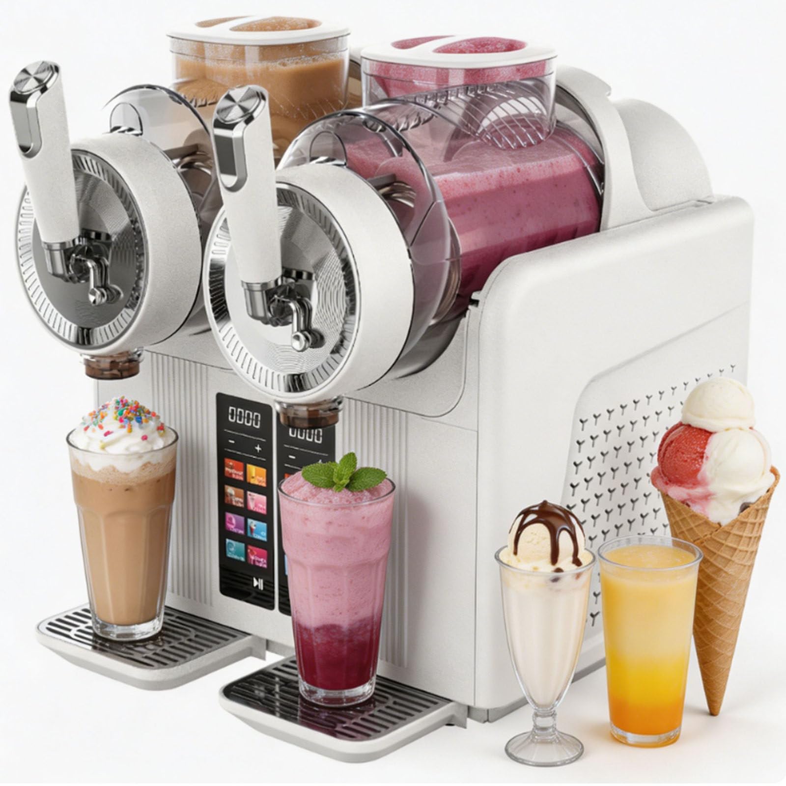 ErShangMao Slushie Maker, Slushy Machine With Dual 2l Tanks, 430w Soft Serve Ice Cream Machine For Home, Café Use, 7 In 1 Presets, Touch Panel, Kid Lock, Self Cleaning Cold Drink Maker White