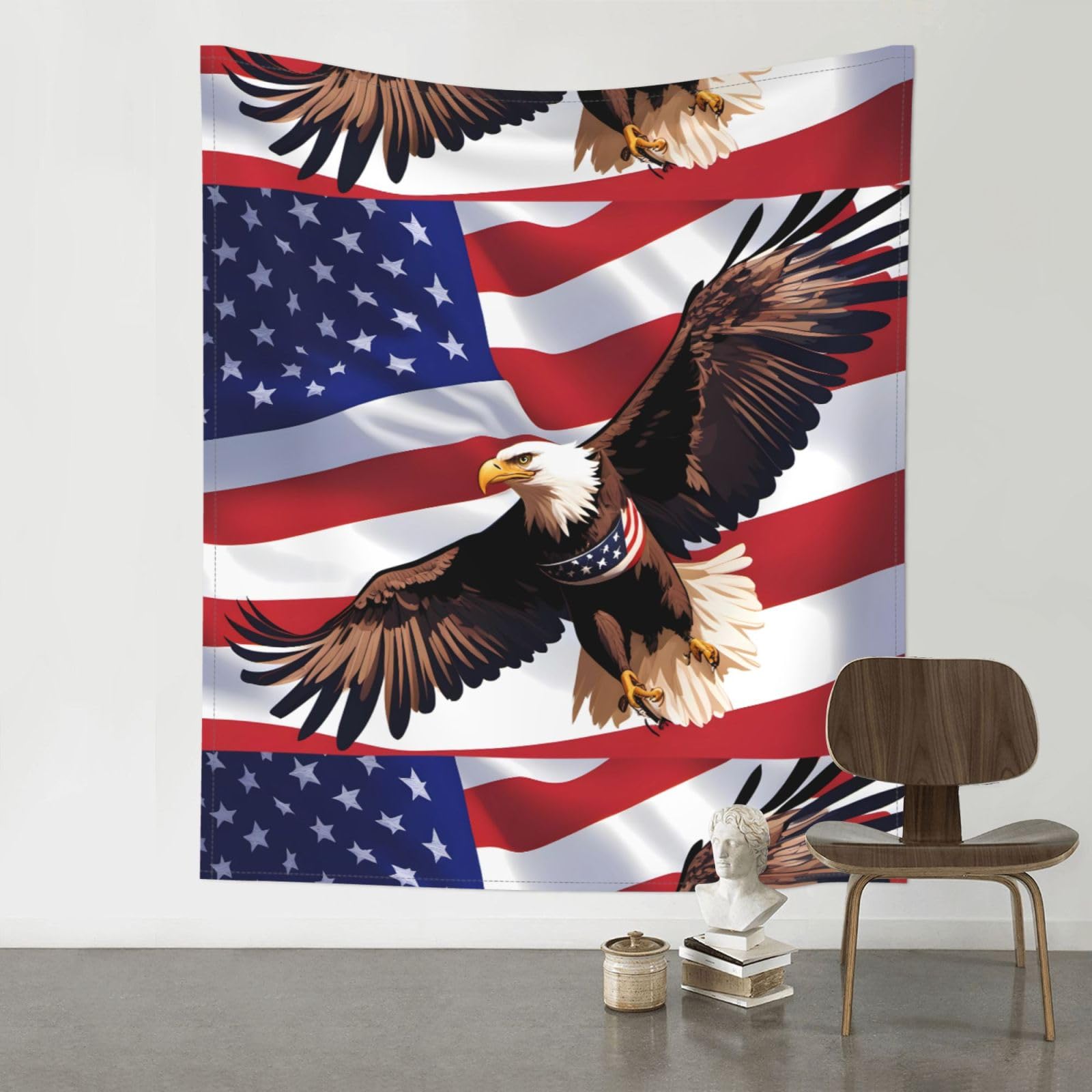 WHJSSF USA Patriotic Eagle with American Flag Prints Wall Tapestry 60x51in - Boho Decor Throw for Bedroom, Dorm, Picnic & Outdoor Adventures