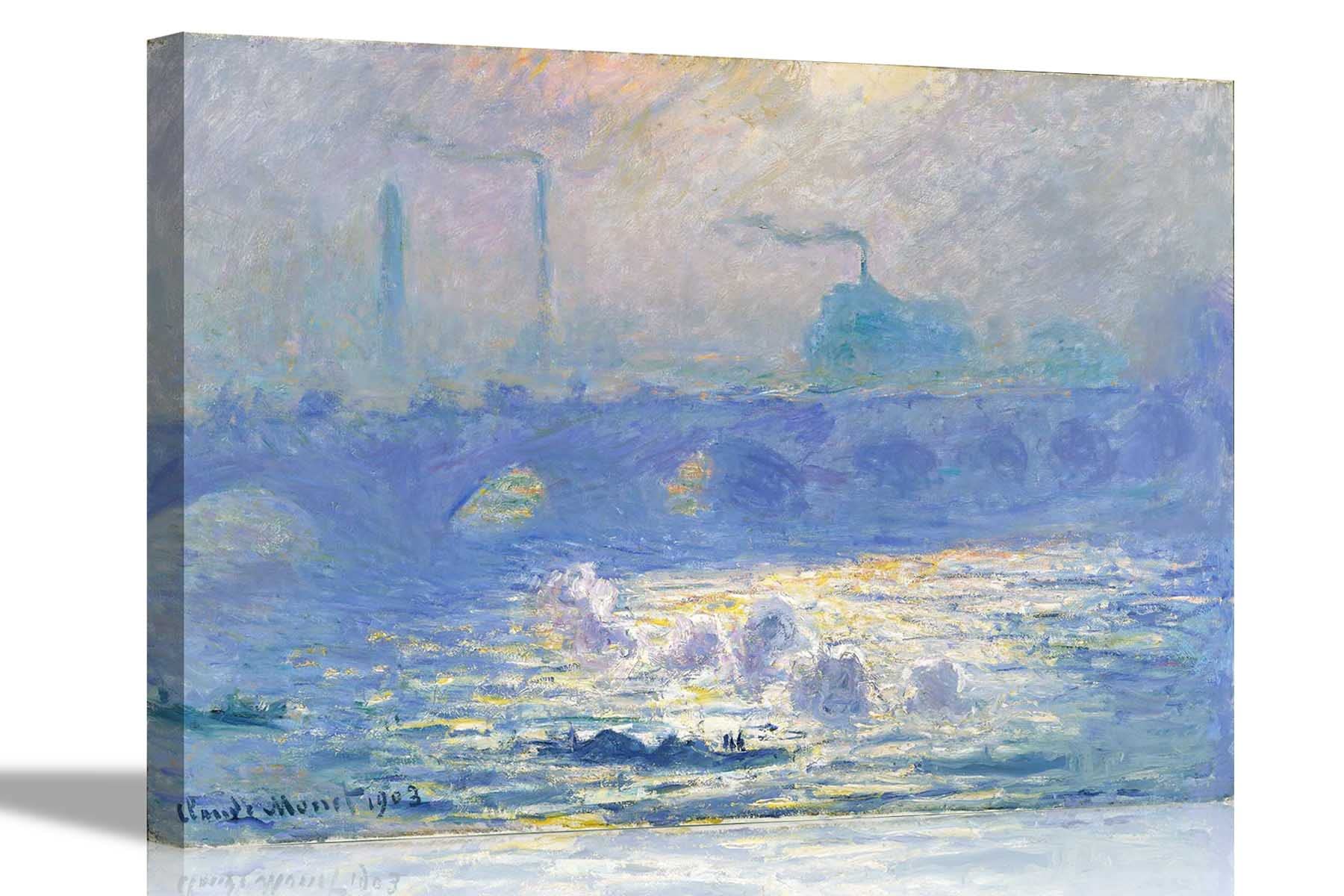 Artley Prints Claudy Waterloo Bridge Cloudy Waterloo Bridge By Claude Monet Canvas Art Pictures Framed Wallart Bedroom Modern Artwork Large 76 X 50Cm (30 X 20 Inches)