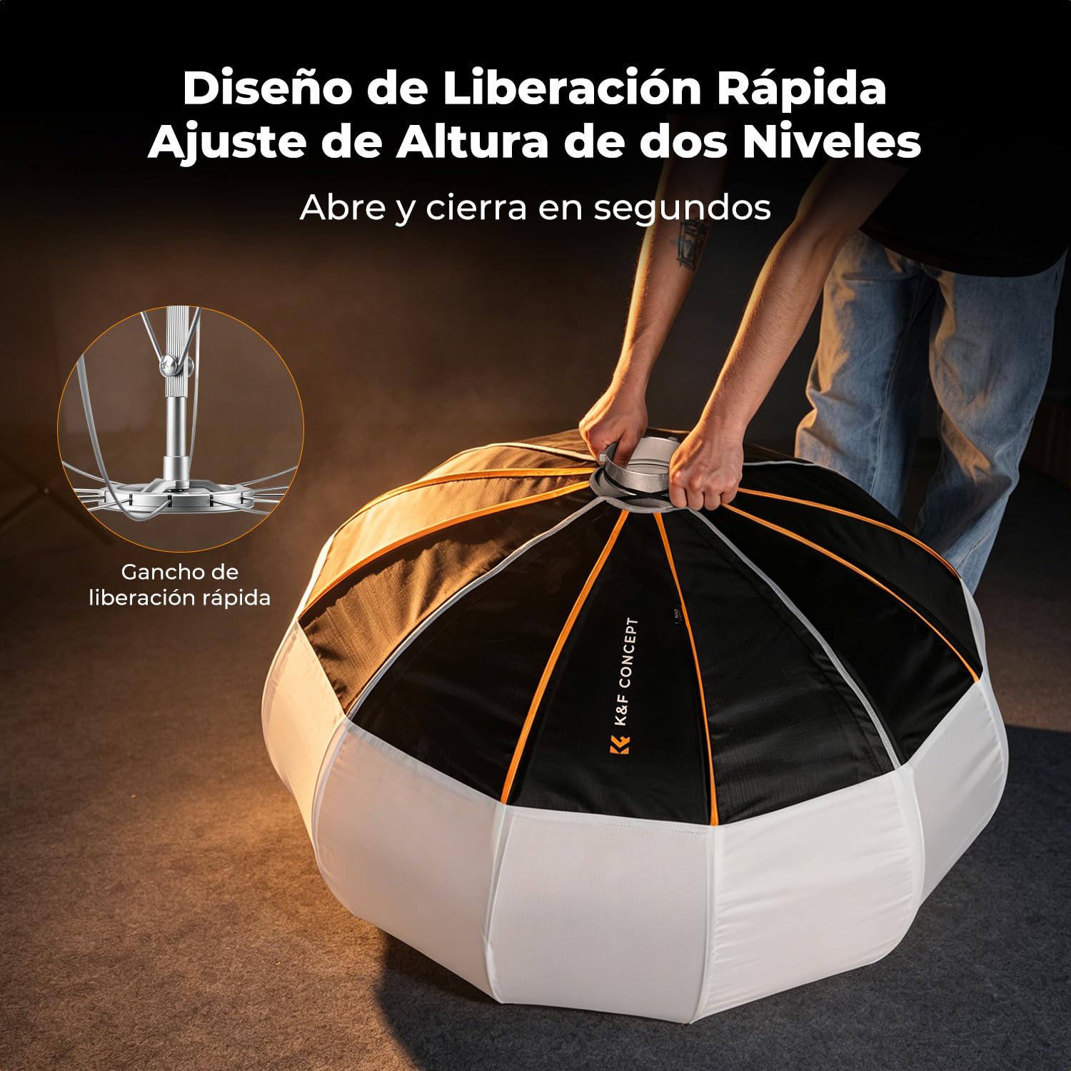 K&F CONCEPT Lantern Softbox 35.4"/90cm Prof. Ajustable Liberación Rápida | Kit Iluminación Montura Bowens, Modificador Luz Suave para Cine, Retratos, Entrevistas LL02