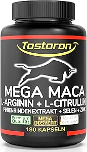 Tostoron MEGA MACA hochdosiert - MACH DICH BOSS + hol dir jetzt den TOSTORON HAMMER direkt nach Hause! 180 Kapseln MACA Extrakt 50:1, L-Arginin, L-Citrullin, Pinienrinde, Selen, Zink, 1 Dose(1x145,2g)