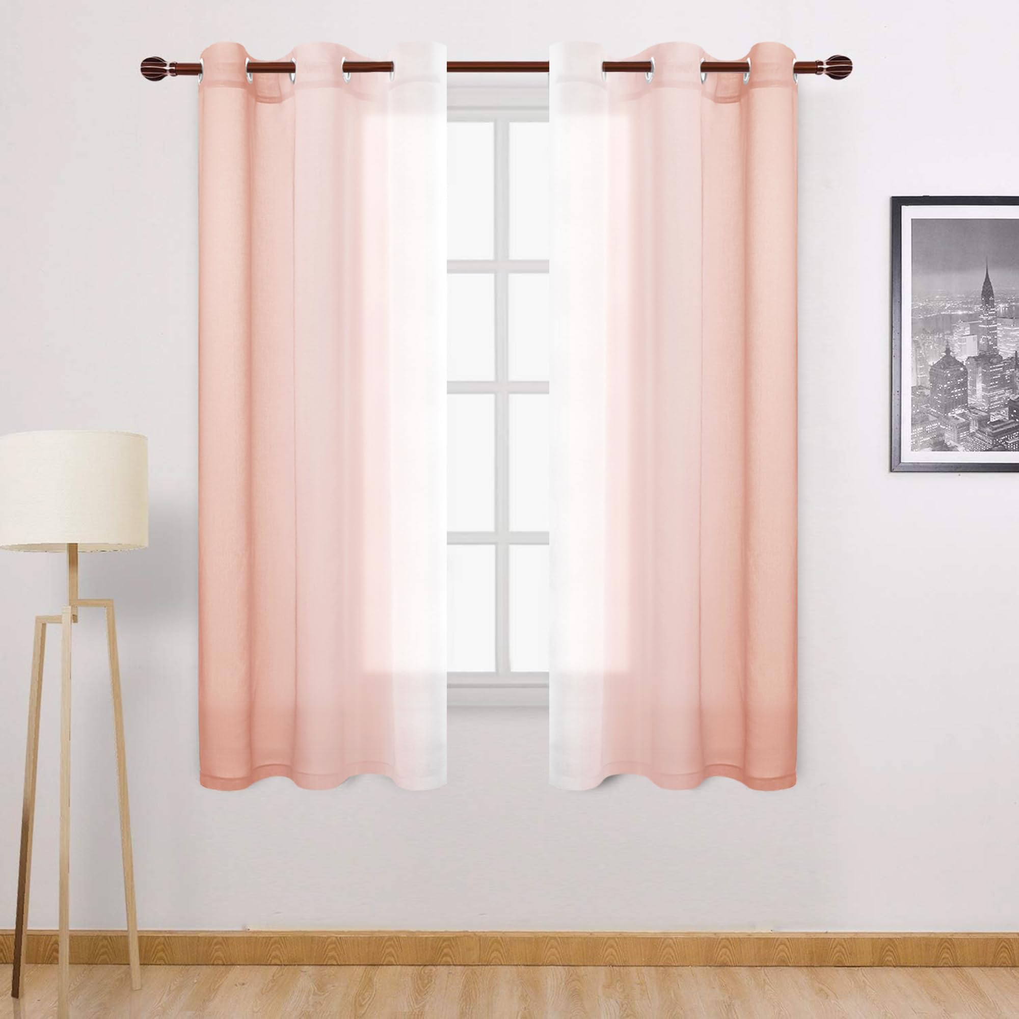 DWCN Curtains Sheer, Imitation Linen with Colour Change, Semi-Transparent, for Bedroom/Living Room, 2 Curtain Panels with Eyelets at Top, 107 x 160 cm (W x L), Light Pink (Blush Pink) โ image 1