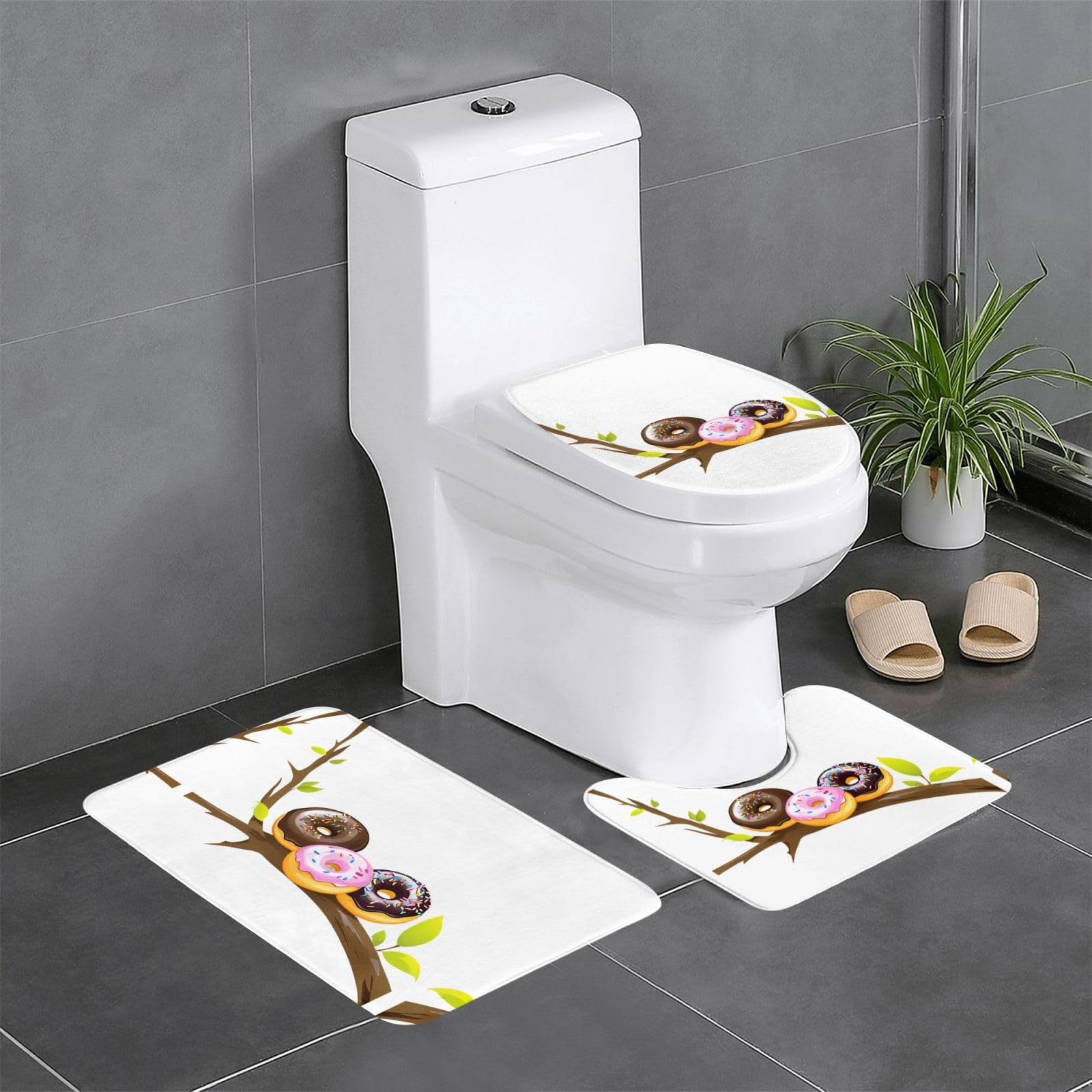 Tapis de salle de bain anti-glissade 3 pièces pour WC et lavabo faciles à laver 61cm