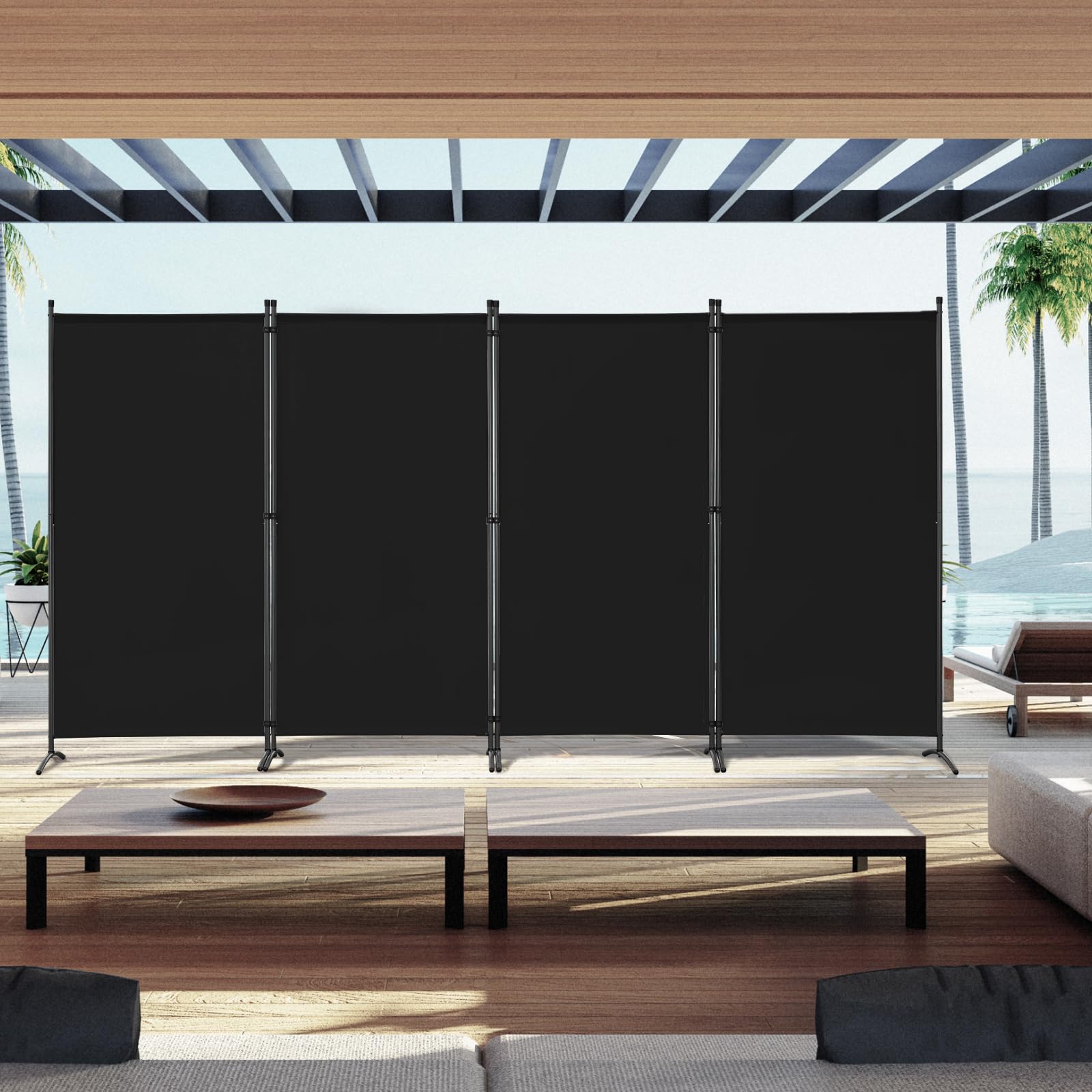 Angel Living Paravent 4 Teilig,Trennwand Raumteiler Paravent raumteiler innen Sichtschutz Wandschirm für Büros Balkon Schlafzimmer Außengarten 324x170cm Schwarz