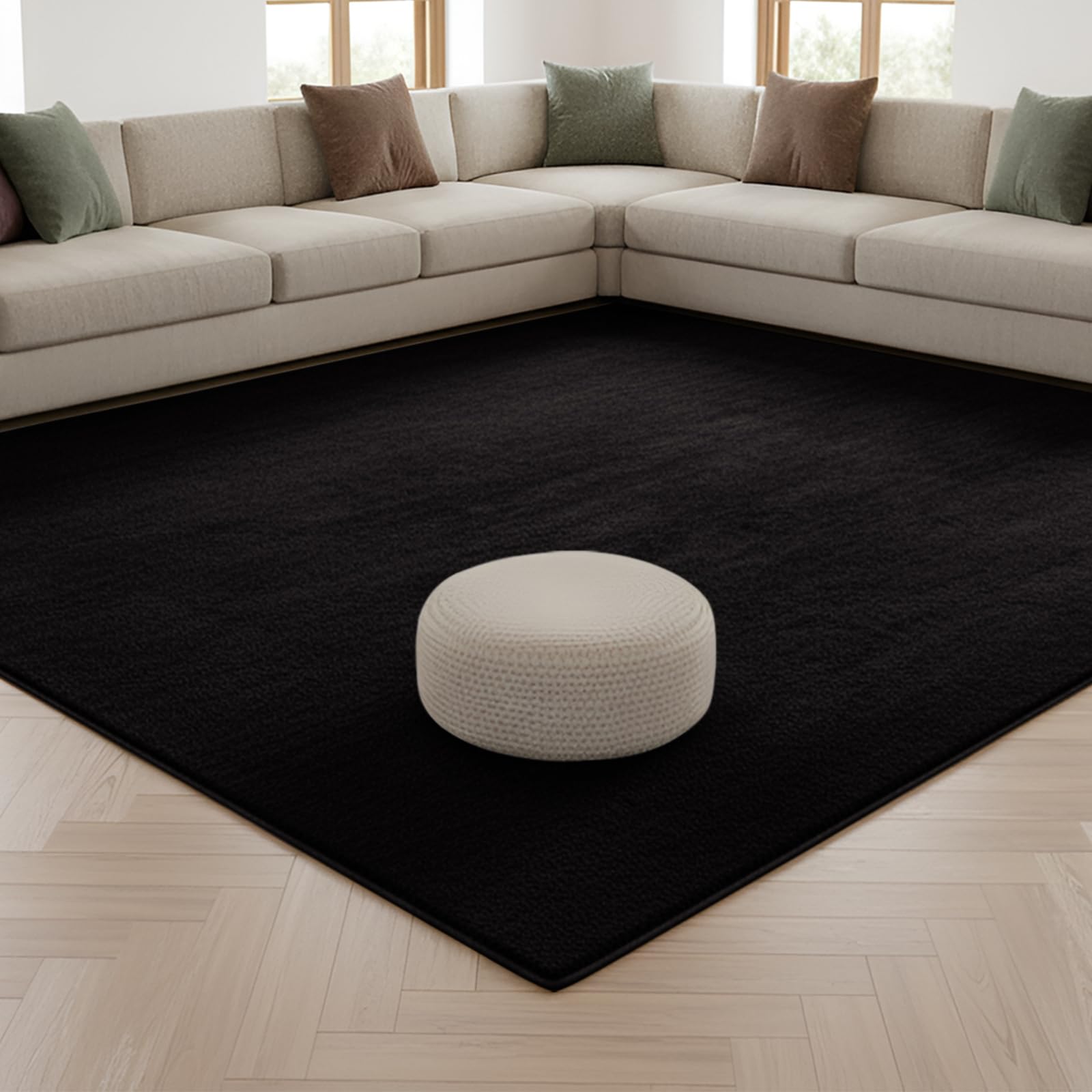 INSPIRE HOMEWARE Relax Rugs Living Room, 100% Polyester, Non Slip Backing, Fluffy Soft 600GSM Thick Low Pile, Extra Large Bedside Carpet For Bedroom, Kids Nursery Room, Non Shedding, Black, 160x230 cm