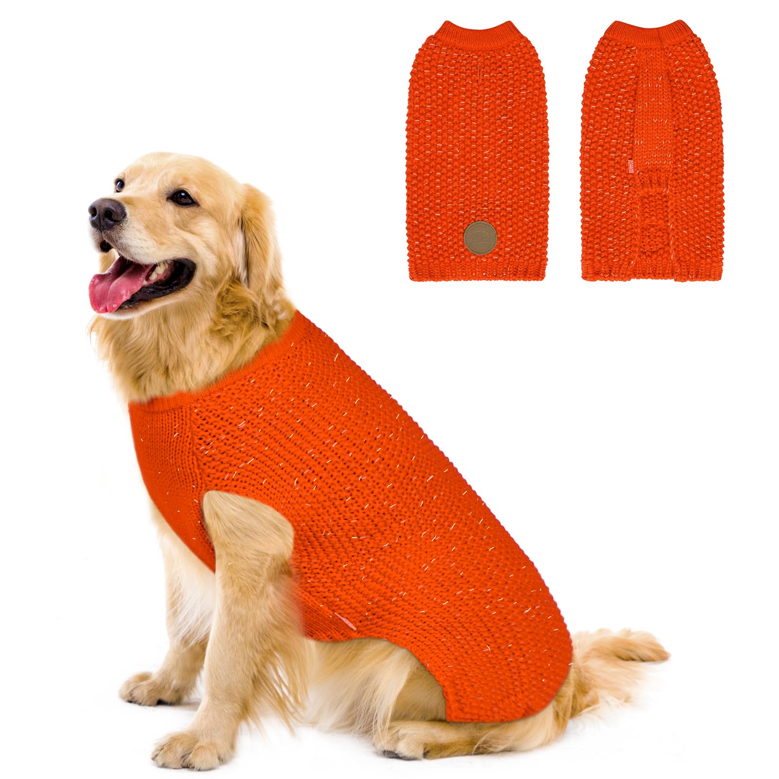 KYEESEDog Sweater Warm Dog Sweater for Medium Dogs Girl Stretchy Dog Sweater Medium Size Dog Medium Dog Sweater with Leash Hole Classic Dog Clothes Comfy Dog Coats with Leash Hole, Orange, XL