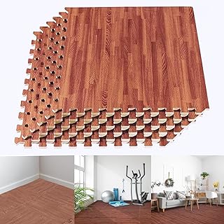 Careopeta Wood Grain Puzzle Floor Mat Eva Foam Interlocking Tiles for Flooring Protective Wooden Floor Mats for Home (16, ...
