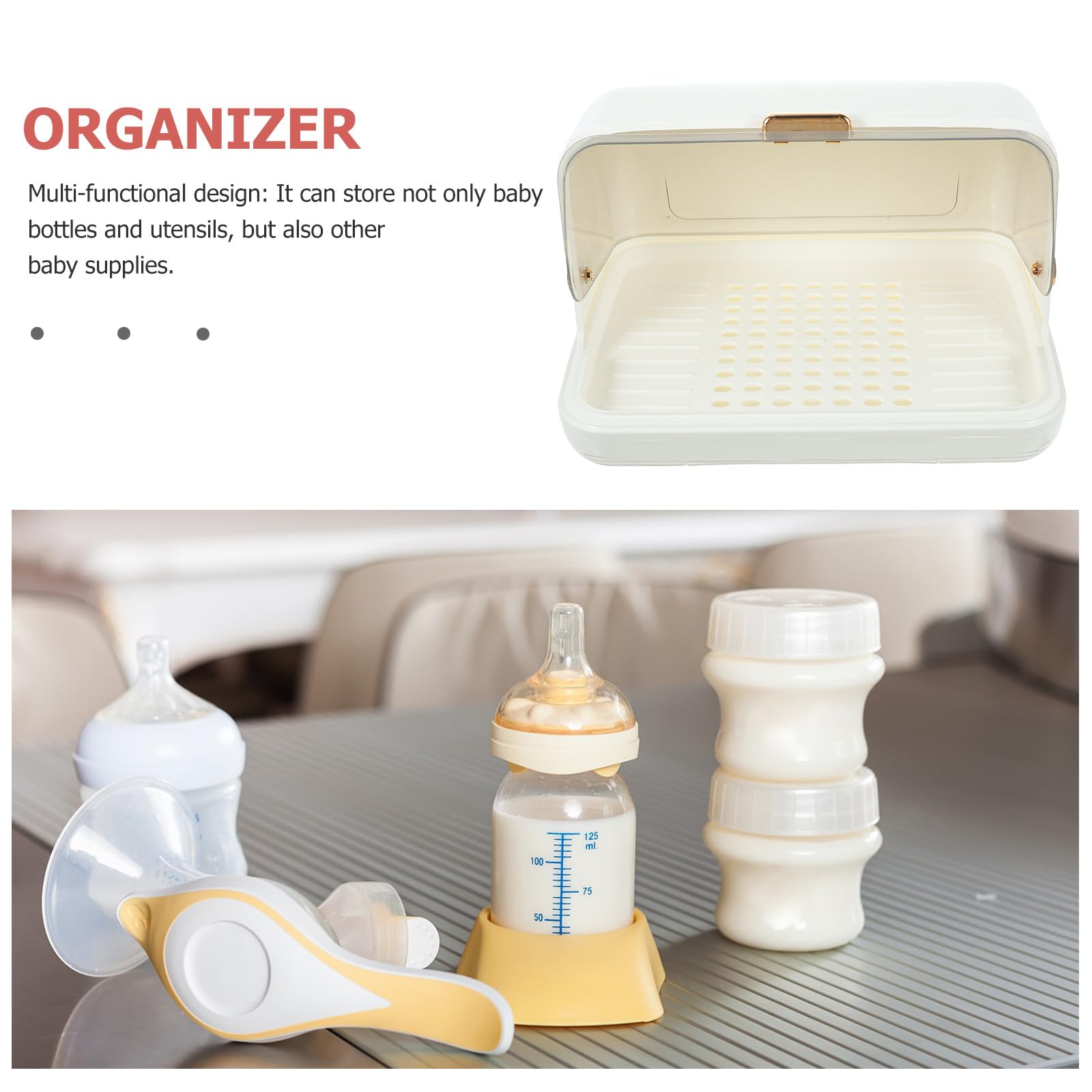 Estante para Secar Biberones y Vasos Mediano Blanco, Organizador de Cocina Bandeja Recogedora de Agua y Tapa, Almacenamiento Práctico para Secado y Orden Hogar