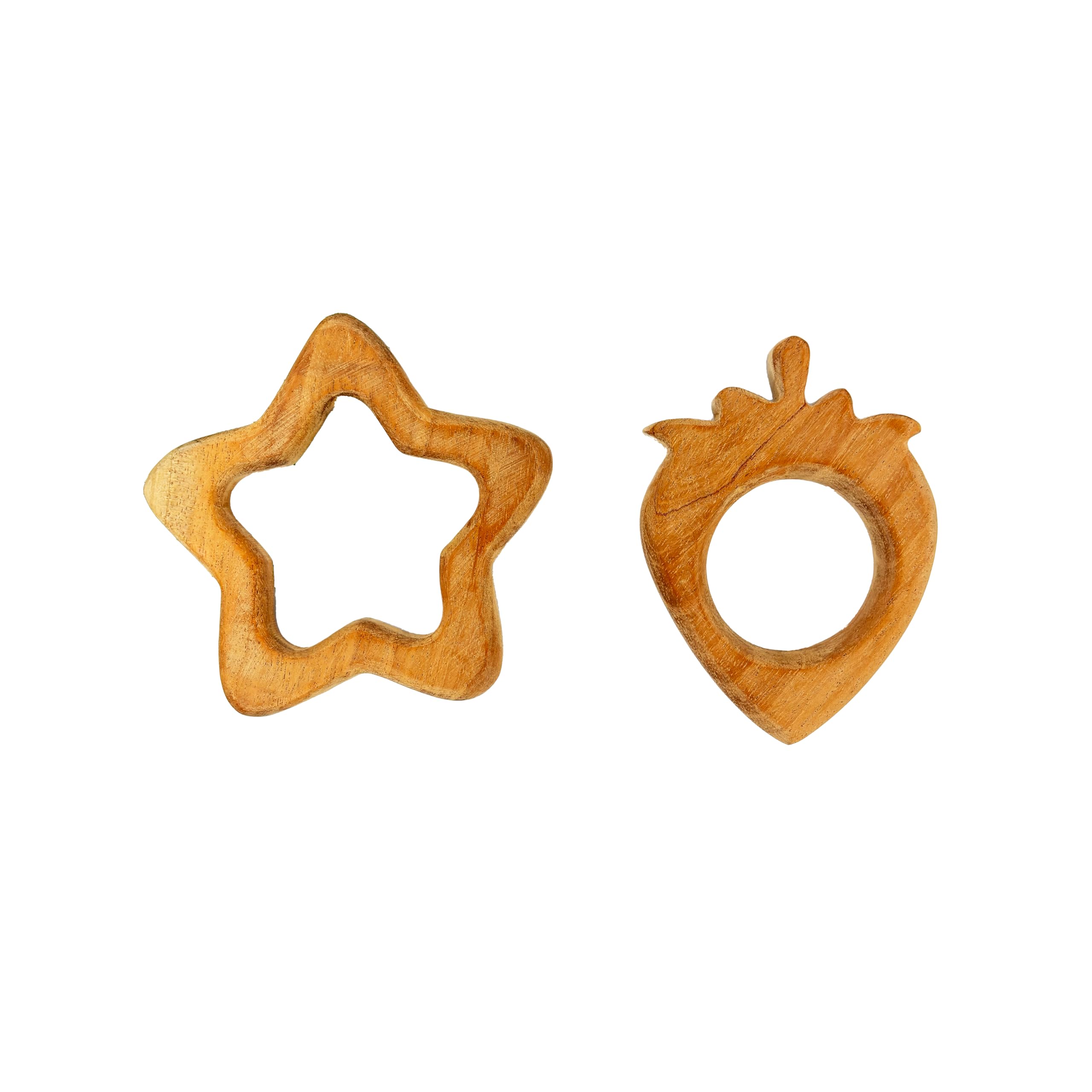 Mother Touch Toy Baby Teething Rings | Star and Pear Shaped Wooden Teether | Chemical-Free Neem Wooden Teether | BPA Free Teething Toy | For 6 To 12 Months Baby | Beautiful Chewbies for Toddlers | Wooden Toys for Infants
