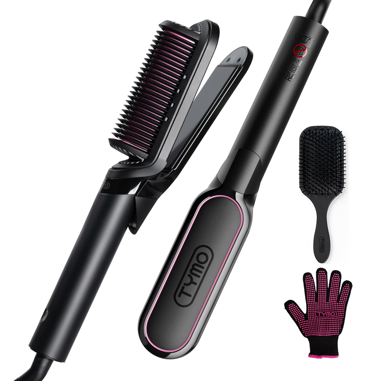 TYMO Flat Iron Hair Straightener Brush 2 in 1, 200M Ions Hair Str…