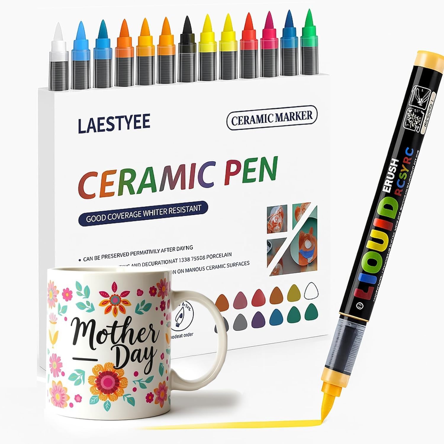 Ceramic pens 12 Colors Acrylic Markers 1.0-6.0mm Water and Fade Resistant Suitable for ceramics, glass, DIY crafts, gifts and art supplies.