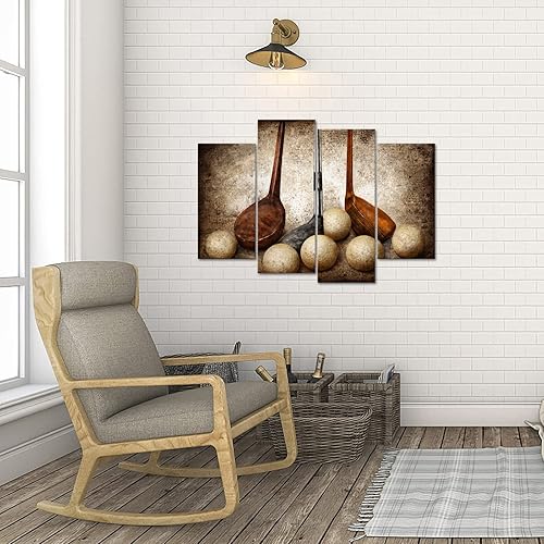 Miniatura 4 de sechars Lienzo deportivo de 4 piezas, arte de pared, diseño vintage de pelotas de golf, impresiones artísticas de naturaleza muerta, póster