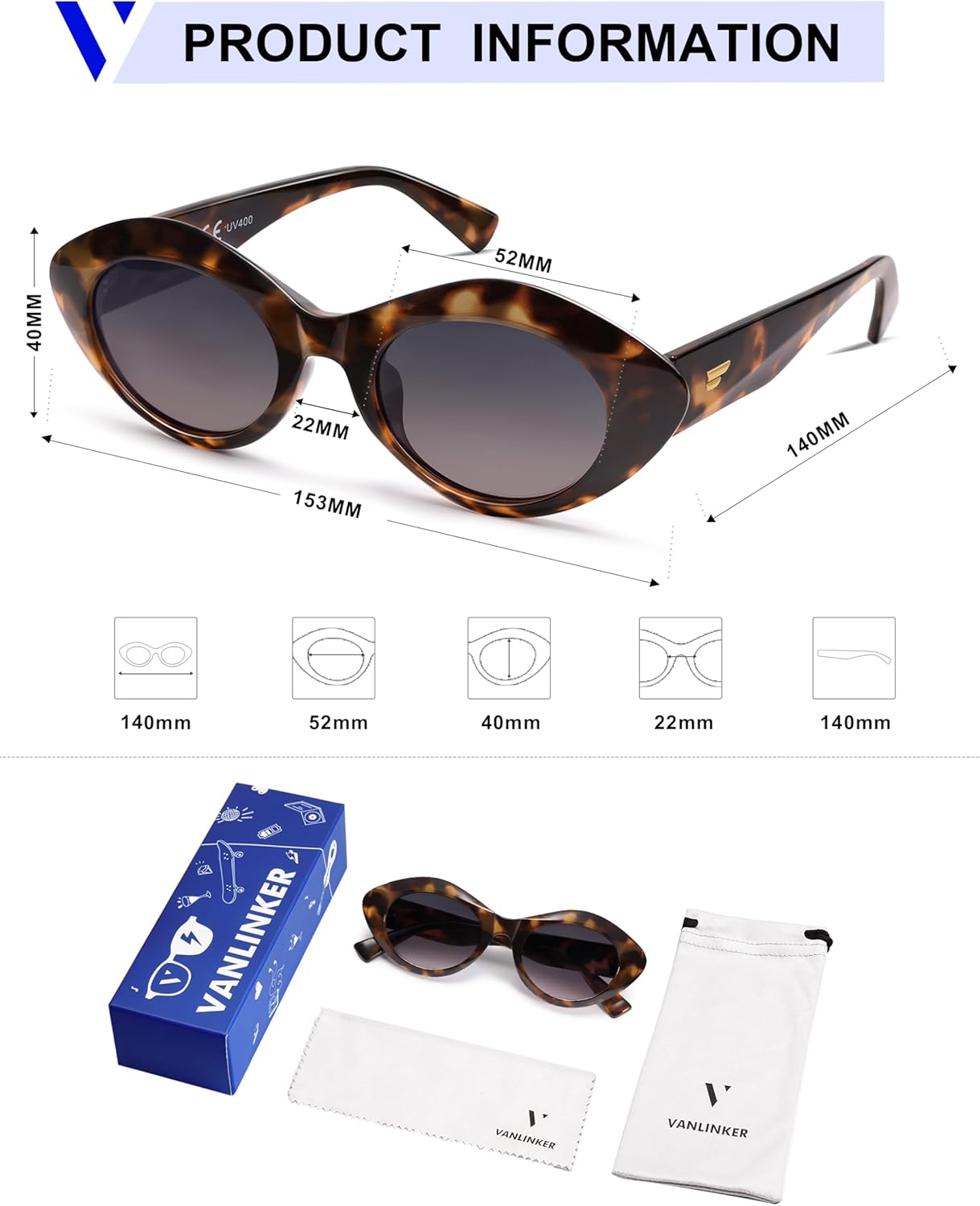 VANLINKER Polarized Trendy Thick Oval Round Sunglasses for Women Retro Shades VL9825 - Image 5