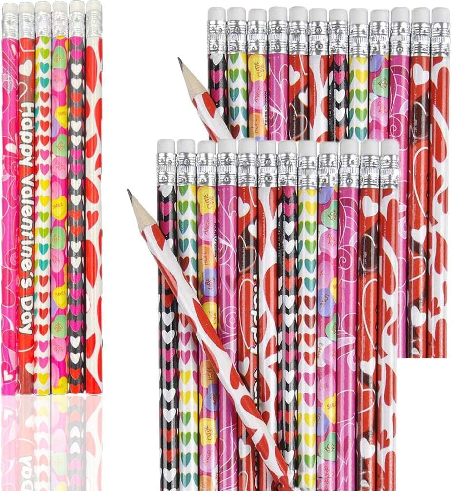 The Dreidel Company Valentine's Day Pencils, School Supplies, Prizes for Kids, Birthday Giveaways, Party Favors, 7.5" Pencil (96-Pack)