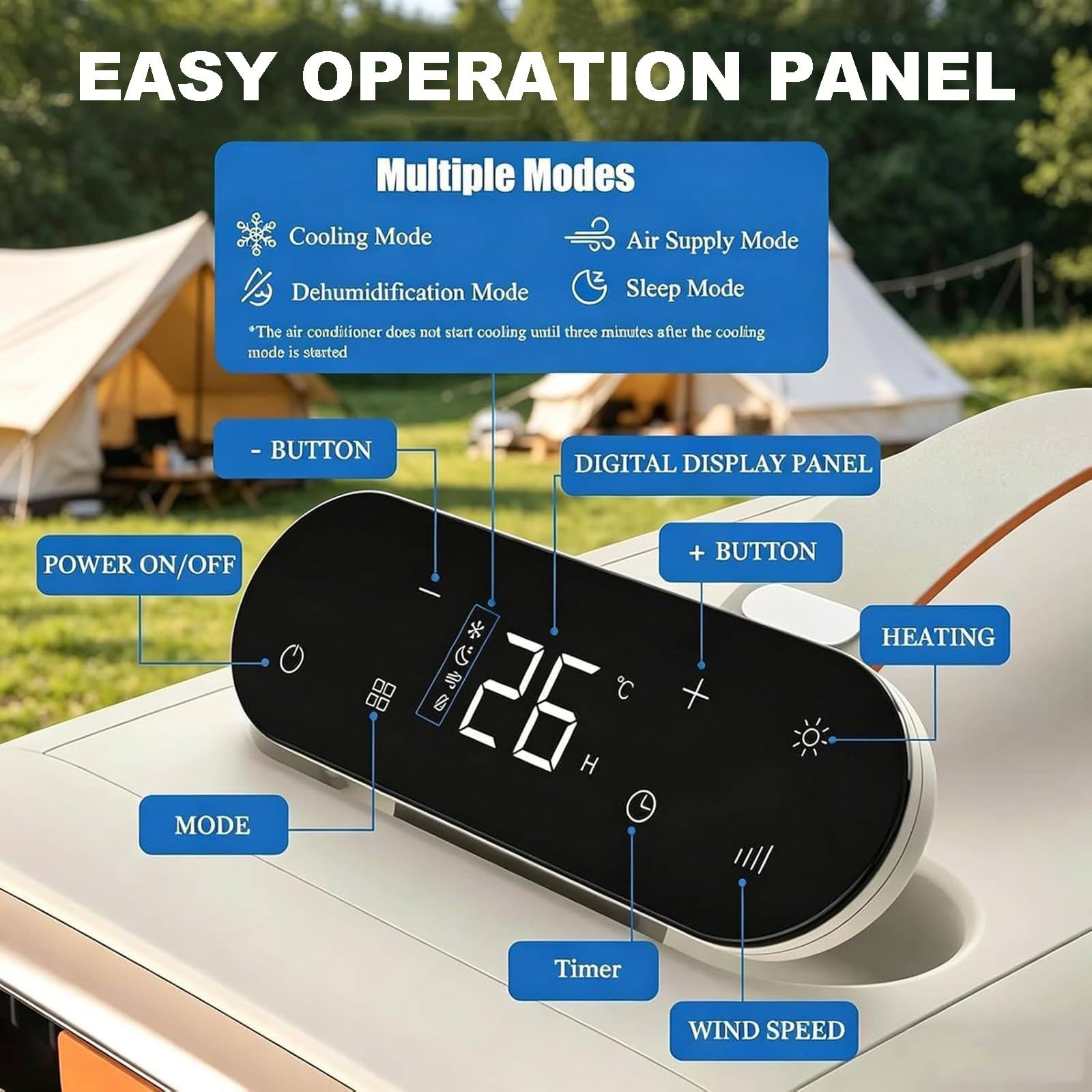Condizionatore d'Aria Portatile, 5000 BTU, Ideale per Tenda, Campeggio, Van Life, Tenda, Esterni, 110V