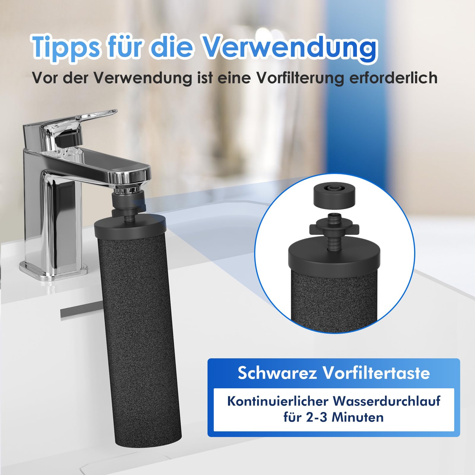 Purewell BB8-Schwarz Ersatz Reinigung Elements, 2 Ersatzfilter für Wasseraufbereiter, kompatibel mit Schwerkraft-Ultrafiltrations-Wassersystem