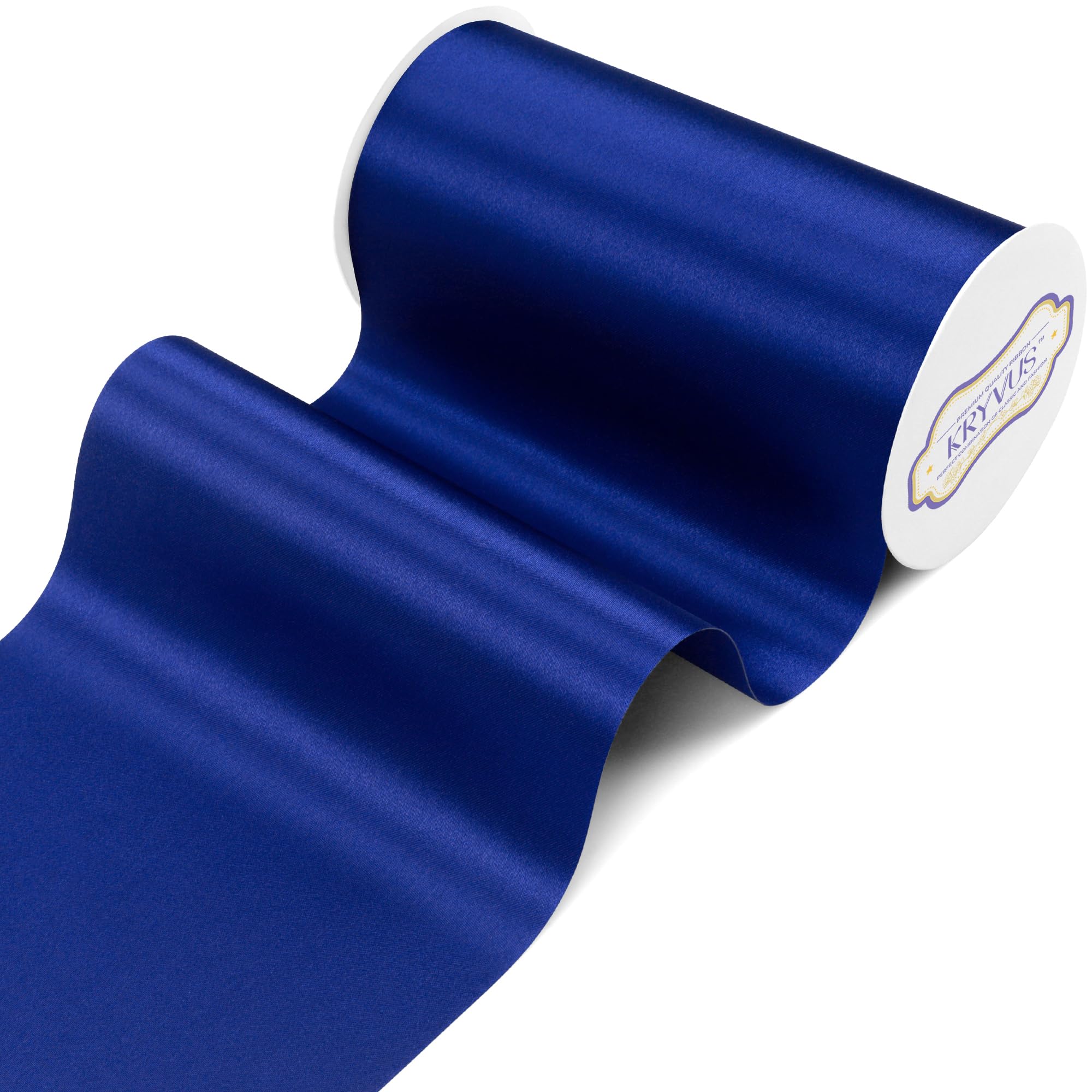 Kryvus Dark Royal Blue Satin Ribbon, 6" x 22 Yards Wide Dark Royal Blue Ribbon, Solid Large Ribbons for Cutting Ceremony, Grand Opening, Wedding Chair Sash, Car Decor, Gift Wrapping, Party Decoration