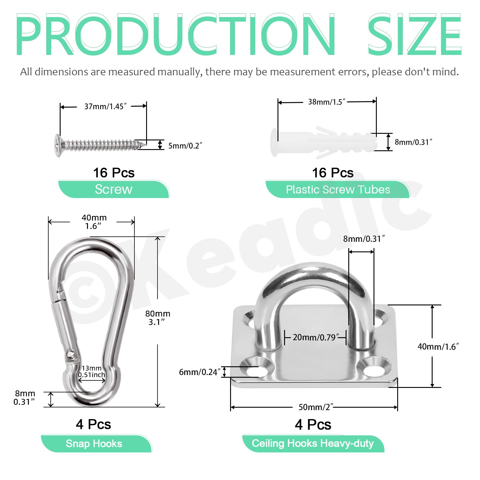 Keadic Eyes Plate Marine Hardware Hooks and Snap Hook with Screws - Image 2