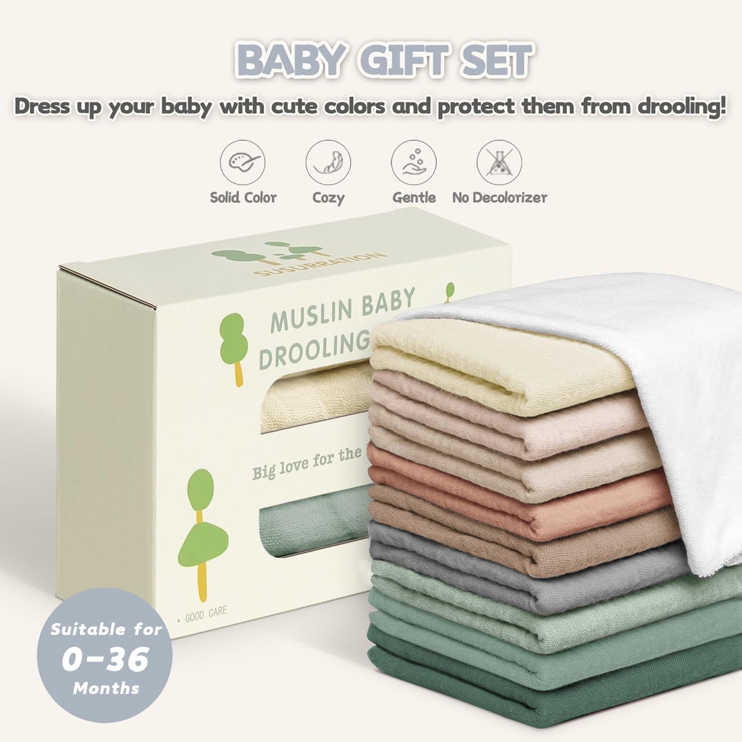 Susurration Muslin Baby Drool Bibs 10Pack Soft Triangular Adjustable Bandana Bibs for Unisex Baby Girls & Boys - Image 7