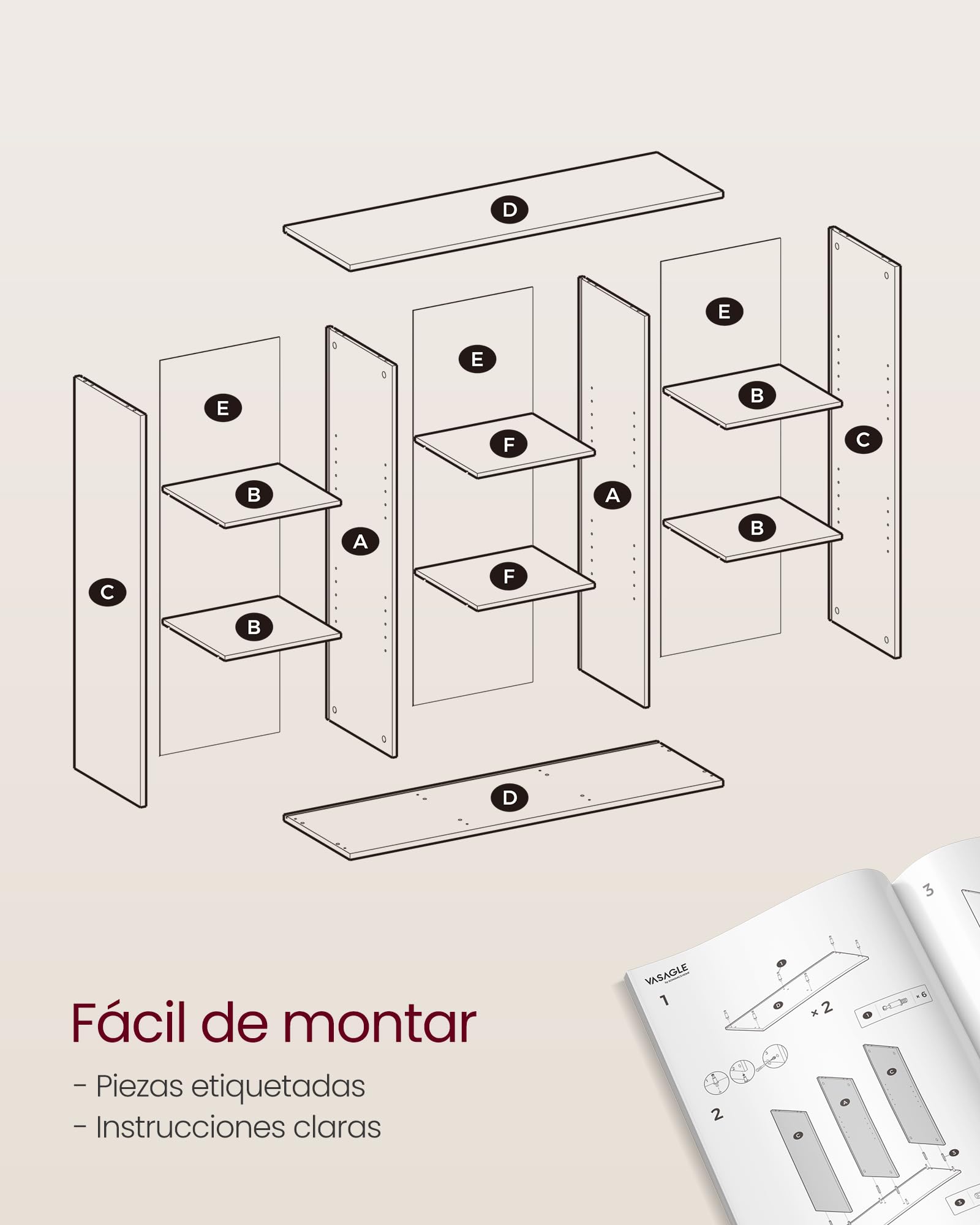 VASAGLE Custos Colección - Librería, Estantería Almacenaje, de 9 Compartimientos, para Sala de Estar, Estudio, Oficina, 30 x 97,7 x 97,5 cm, Marrón Camello LBC177K01