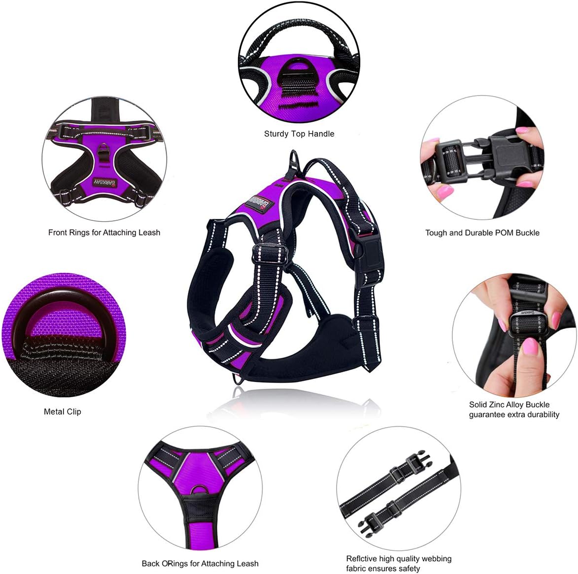 BARKBAY Dog Harness No-Pull Pet Harness Adjustable Outdoor Pet Vest 3M Reflective Oxford Material Vest for Dogs Easy Control for Small Medium Large Dogs(Purple,XL) - Image 5