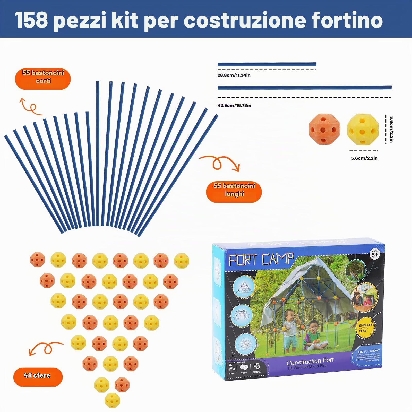 Fort Building Kit per bambini, 158 pezzi, lucchetto fai da te, tenda da gioco, per interni ed esterni, giocattolo STEM, regalo educativo per ragazze e ragazzi