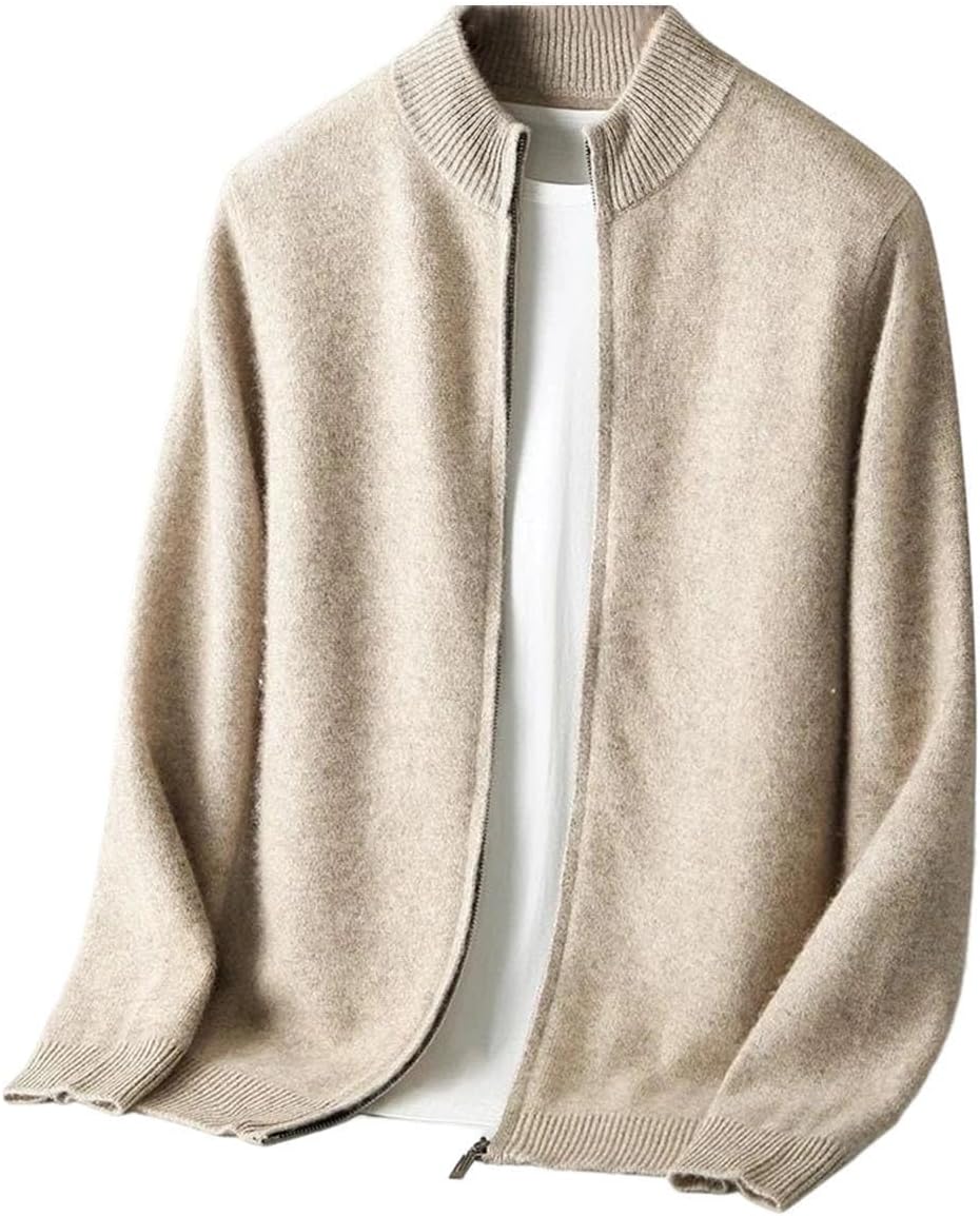 Men's Cardigan Zippers Half Mock Neck Long Sleeve Cashmere Sweater Thick Soft Knitwear