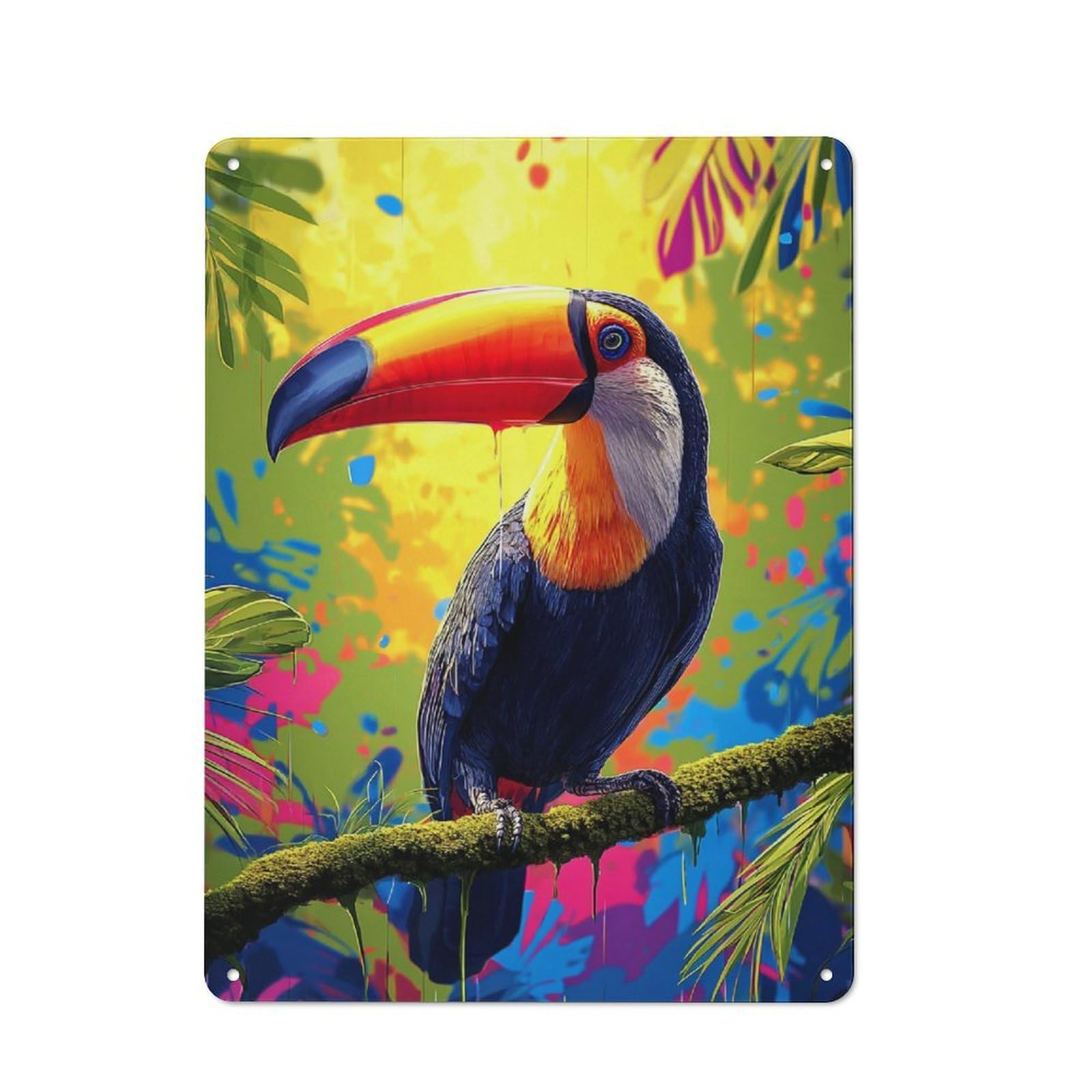 Junmoney Rainbow Toucan In Tropical Paradise Metal Wall Sign 40X30cm Featuring For Home Bar Wall, New Home Wall Decor For Hosts Who Enjoy Retro Interiors