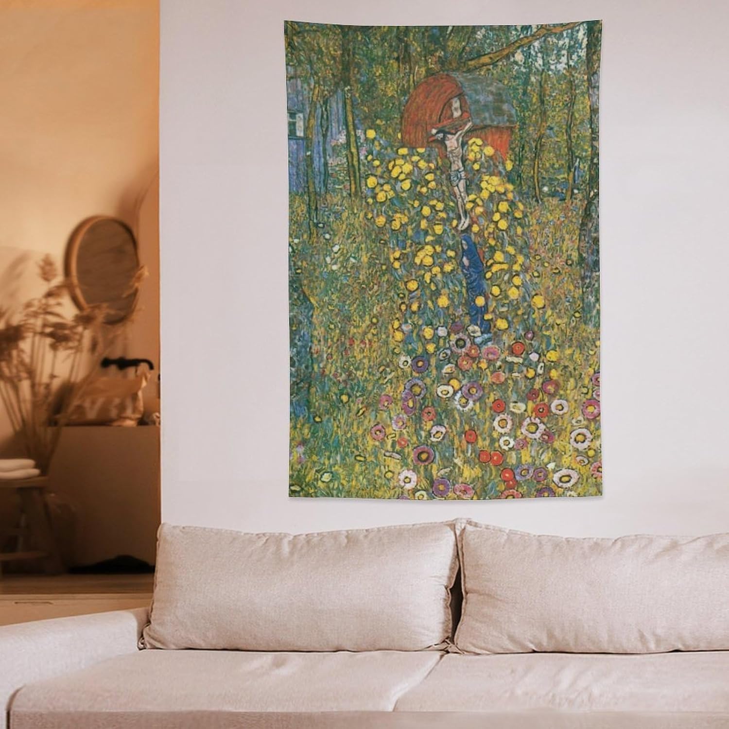 Gustav Klimt Farm Garden with Crucifix Prints Wall Art Poster Painting On Wall Art Tapestry Scroll Picture Print Living Room Walls Decor Home Tapestries 40"x60"