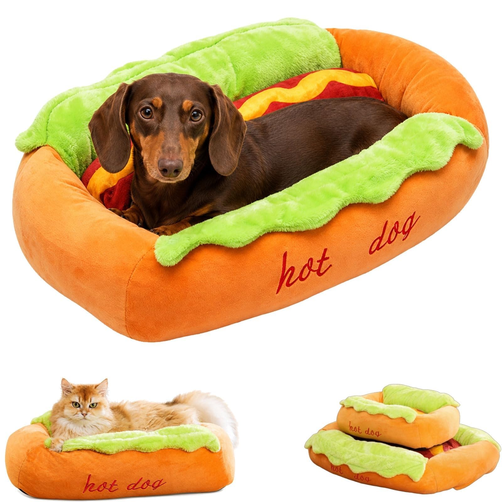 Cuccia A Forma Di Hot Dog, Cuccia Antiscivolo, Rimovibile E Lavabile Per Cani Di Piccola Taglia E Gatti (M)